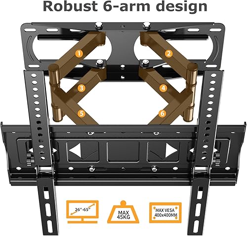 Miniatura 7 de Soporte de pared para TV de movimiento completo para la mayoría de televisores LCD LED 4K planoscurvos de 26 a 65 pulgadas, brazos articulados