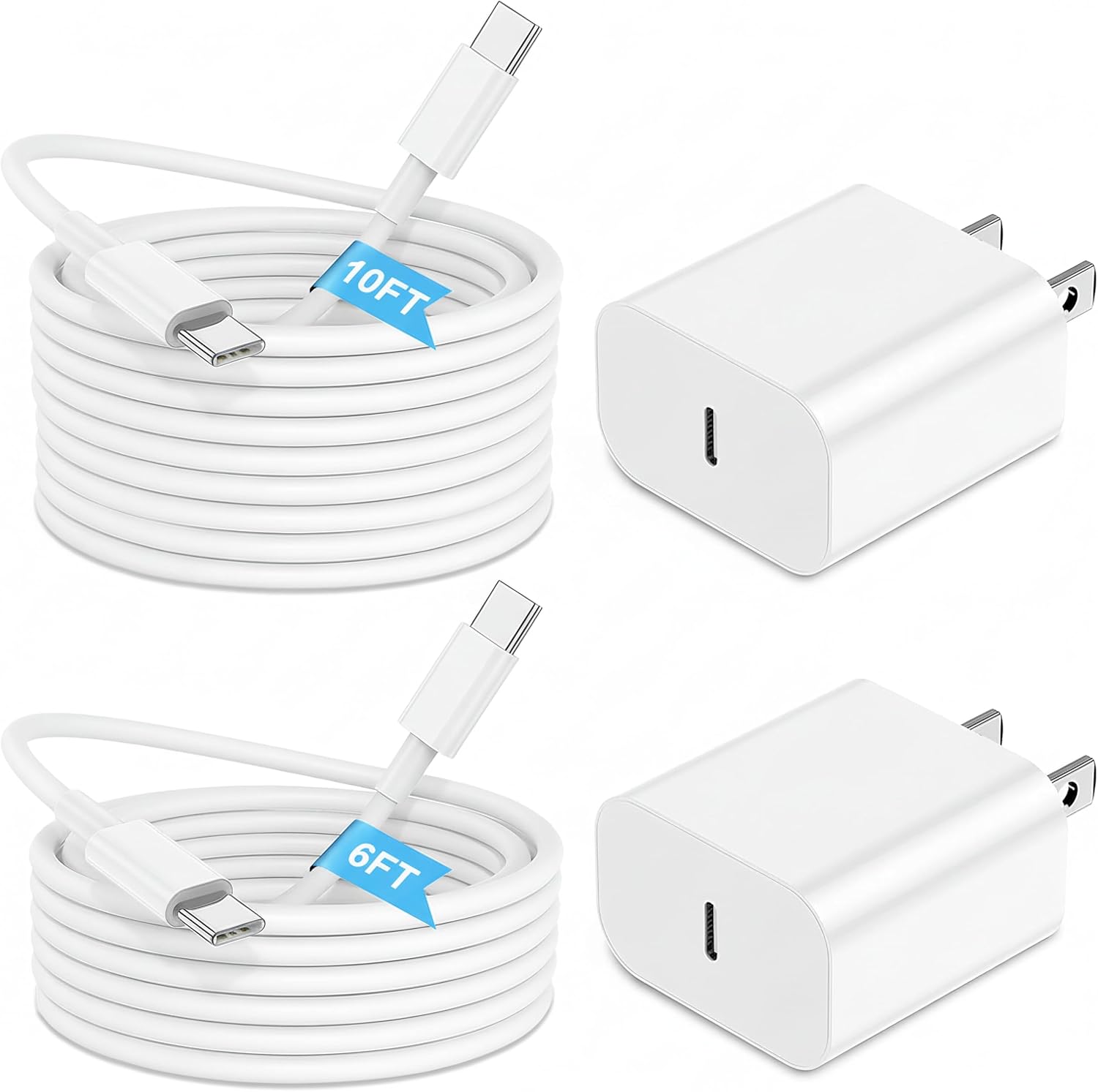 USCB Fast Charging Type C Chargers USB C Charger Block 6FT+10FT Cable for iPhone 17/17 Plus/17 Pro Max/Air/16/16e/16 Plus/16 Pro Max/15 Pro Max/iPad Pro Mini AirPods USBC Chargers