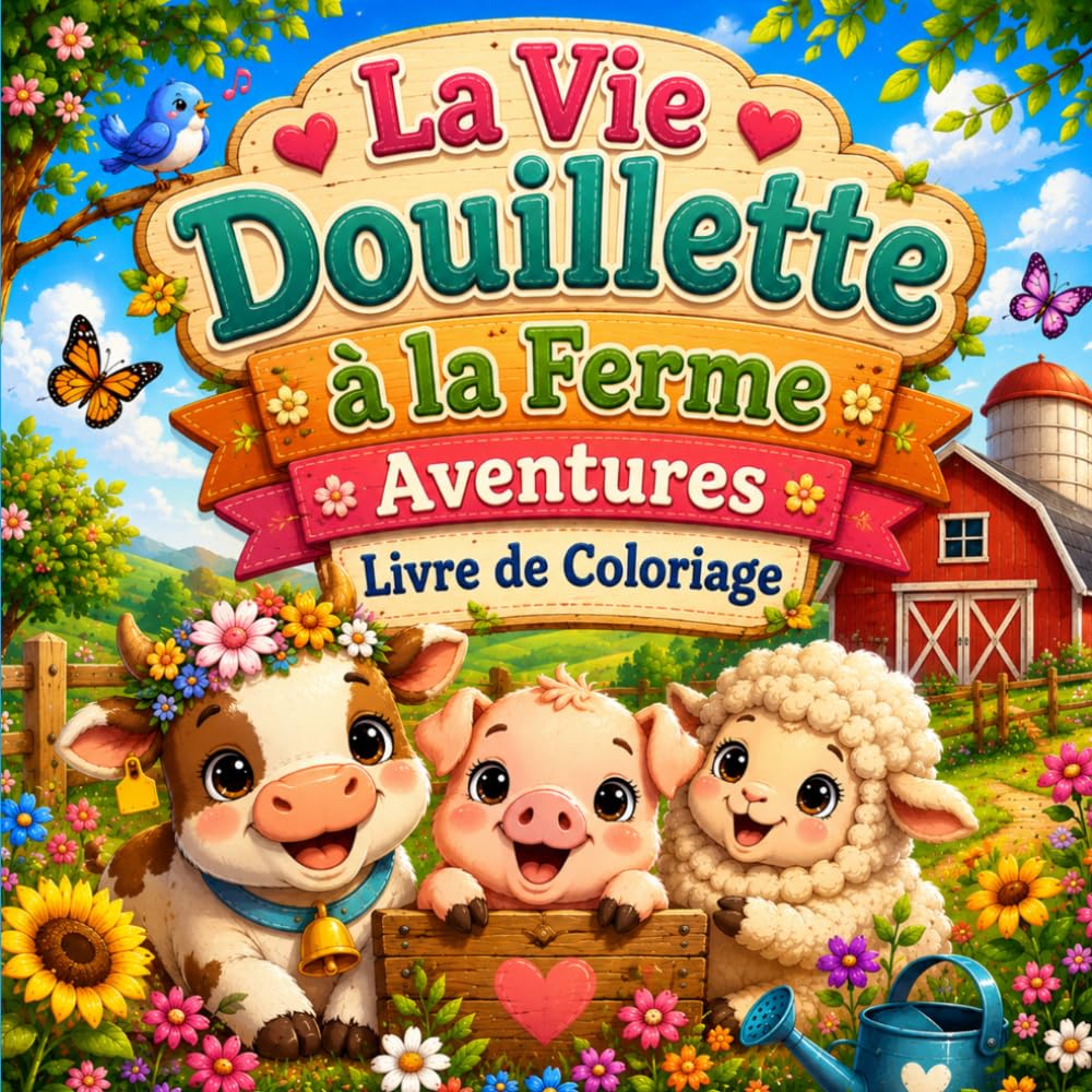 La Vie Douillette à la Ferme Aventures Livre de Coloriage: Coloriage Animaux de la Ferme Mignons pour Enfants Âgés de 4 à 8 Ans, Lignes Épaisses et Dessins Faciles