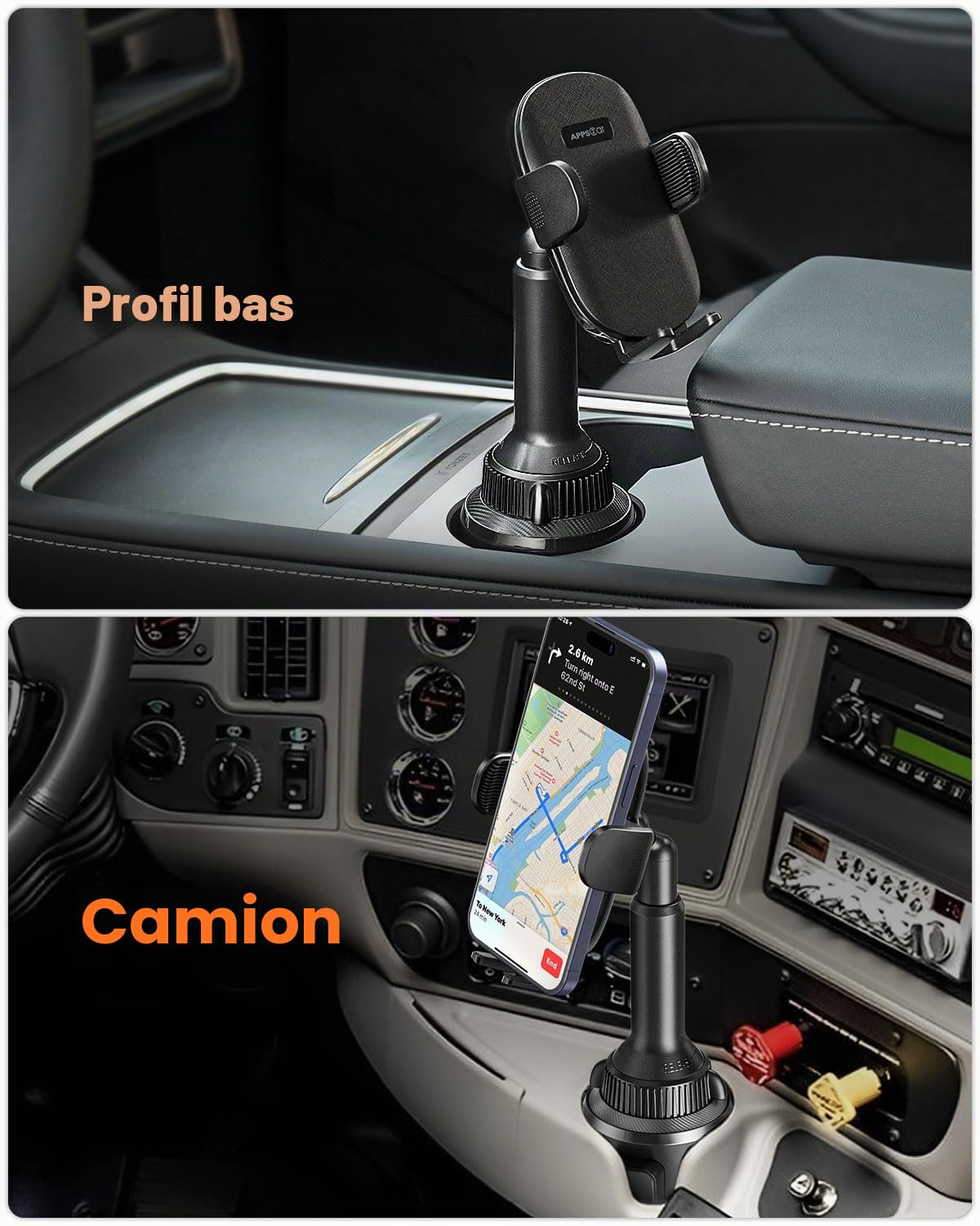 APPS2Car Support Telephone Voiture Porte Gobelet, Compatible avec Smartphone iPhone 13 12 11, Pro, XS, Max, XR, X Samsung Galaxy S10 Plus, S9, S8 Note 10