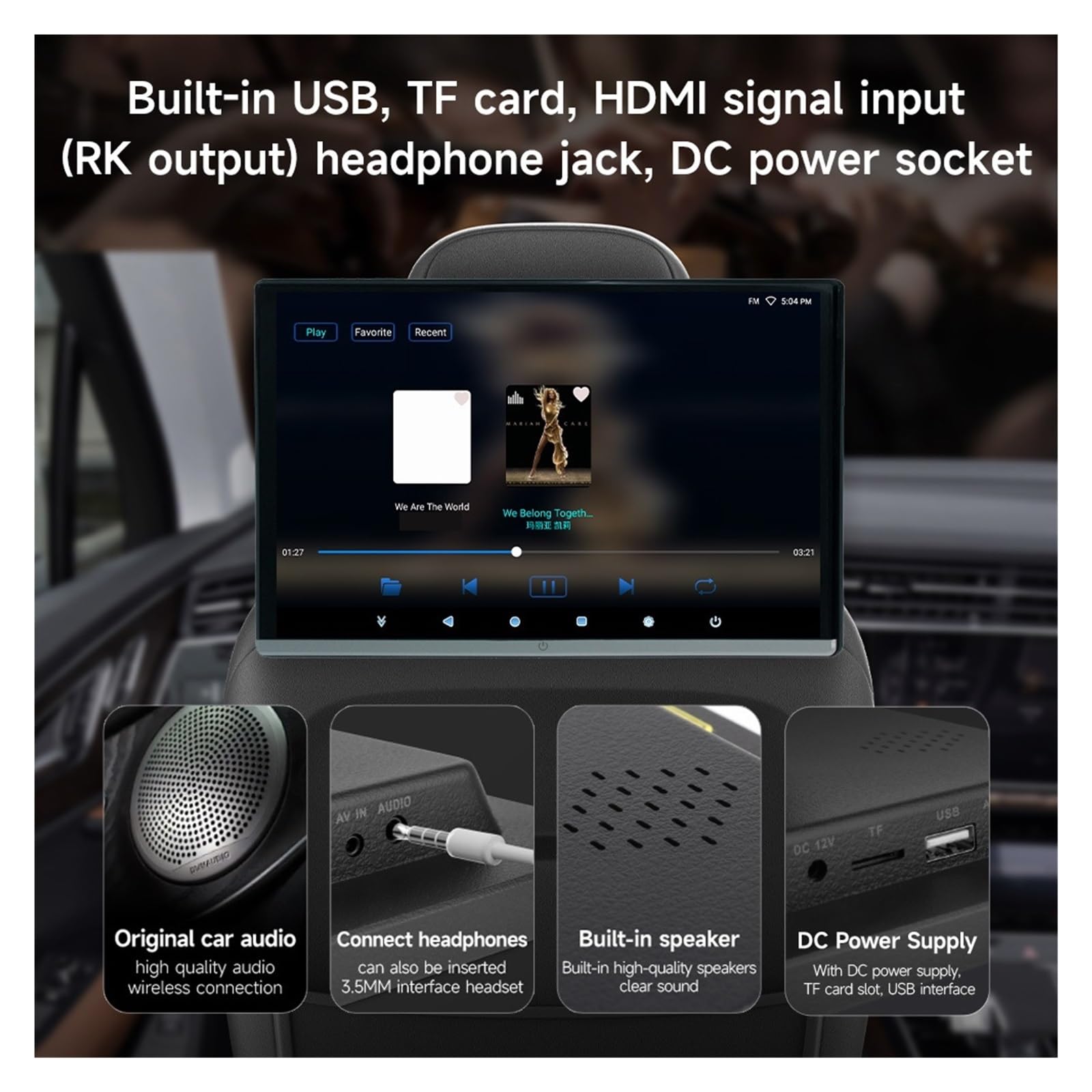 Moniteur D'appuie-tête De Voiture 13,3/14" 2G+32G/4G+64G/8G+128G Écran Tactile IPS for Lecteur Vidéo De Siège Arrière De Voiture Double HDMI(13.3 inch 2G-32G-1P)