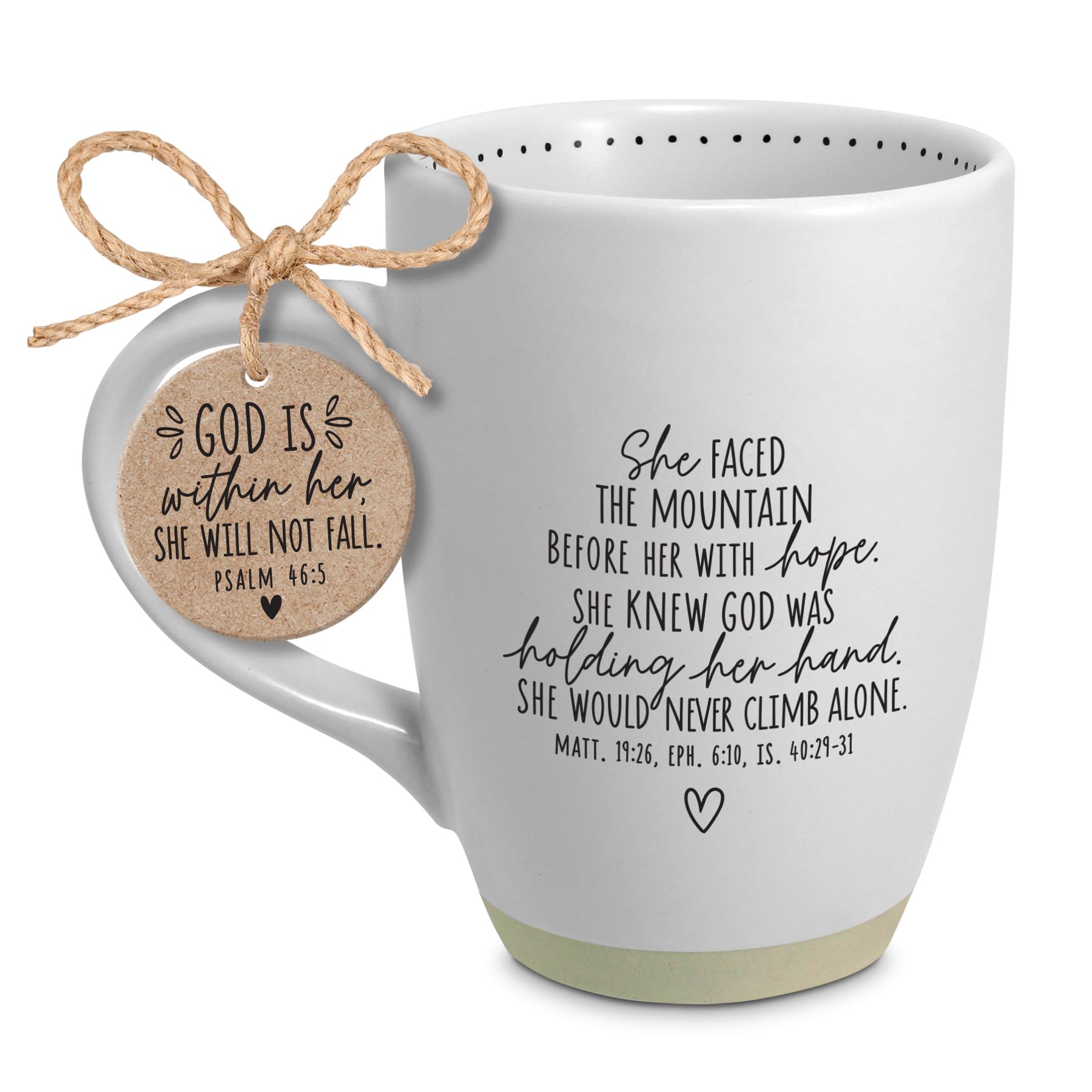 Lighthouse Christian Products Taza de café inspiradora de cerámica de 18 onzas con texto en inglés "She Faced the Mountain"