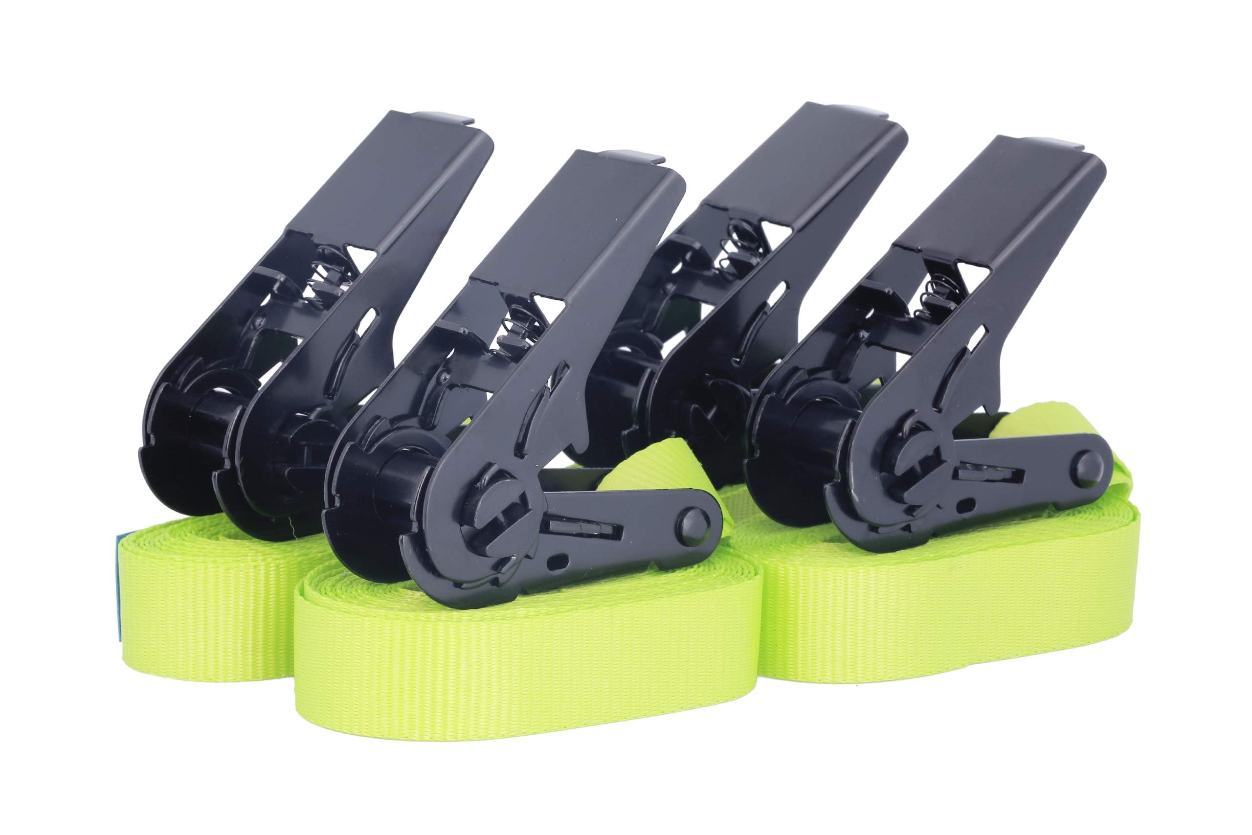 Sandax 4er-Set Zurrgurte mit Ratsche, langlebige Einteilige Spanngurte, Ratschengurte, Länge 6 Meter (6m), Breite 25mm, Farbe neon-gelb, Zertifiziert, belastbar bis 900kg, nach DIN EN 12195-2