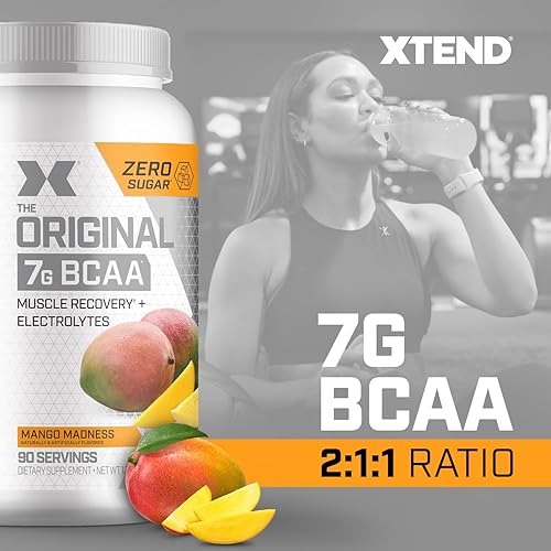 Miniatura 34 de XTEND Original Polvo de BCAA sabor Frambuesa azul, para bebida de recuperación muscular sin azúcar con aminoácidos, para después del entrenamiento,