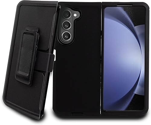 Funda compatible con Samsung Z Fold 5 5G Defender, resistente y duradera, con protección de puerto, con soporte de clip para cinturón