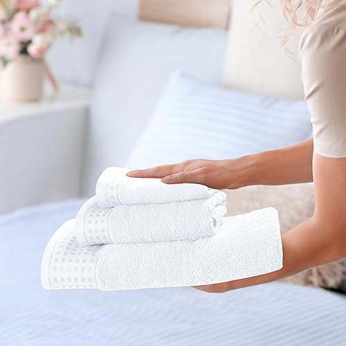 Vista 332 de GLAMBURG Juego de 6 toallas de 100% algodón ultra suave, contiene 2 toallas de baño de 28 x 55 pulgadas, 2 toallas de mano de 16 x 24 pulgadas y 2