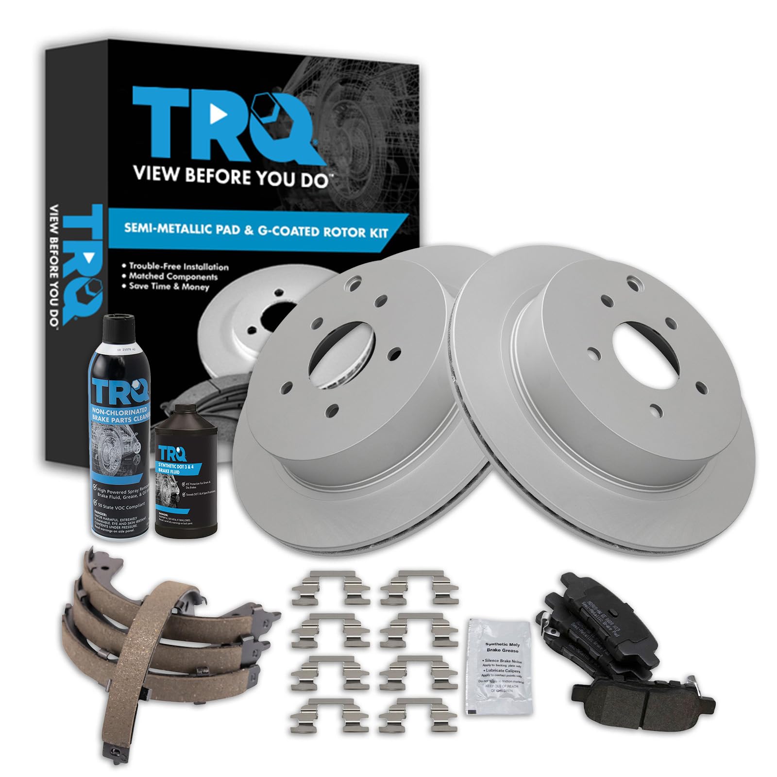 TRQ Rear Brake Pad &amp; Rotor Kit Semi-Metallic Compatible with 2006-2008 INFINITI FX35 FX45 2018-2019 Q50 Q60 2003-2007 Nissan Murano 2004-2007 Quest