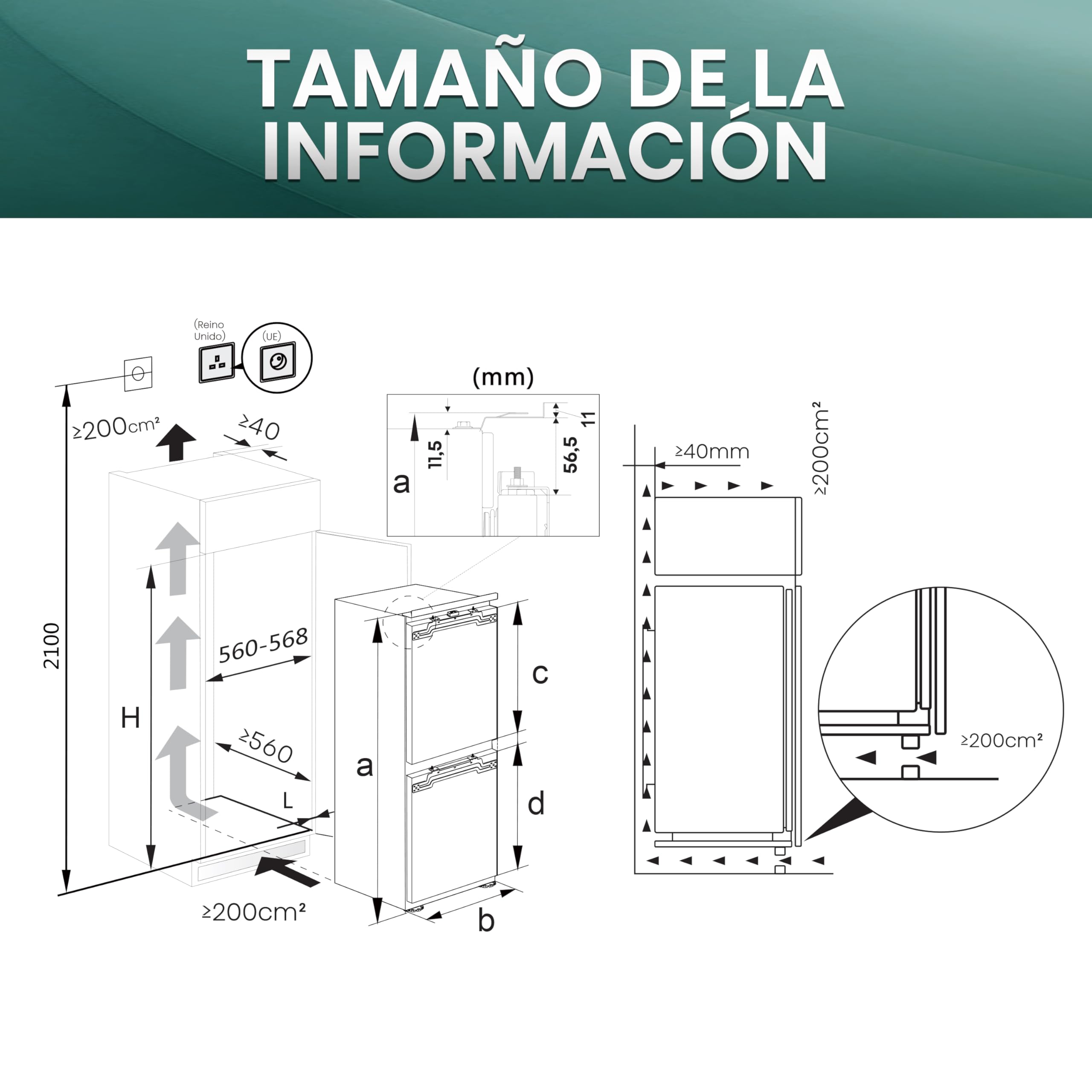 Hisense RB3B250SAWE - Frigoríficos Integrable, Combi, 252L, Class E, Ancho 54cm x Alto 178cm, Cajón Frutas Y Verduras Control De Humedad, Multi Air Flow, Dual Tech Cooling, Motor Inverter