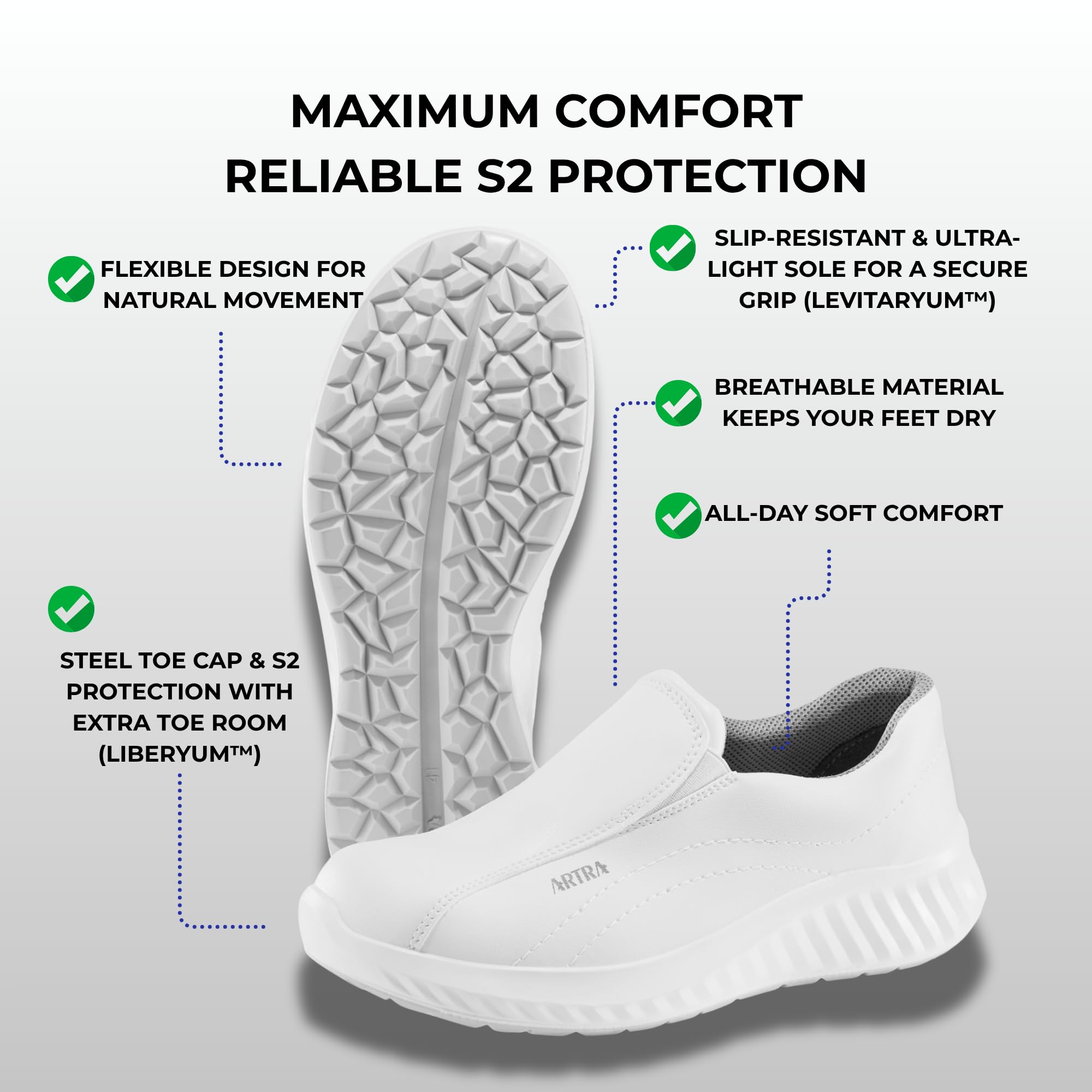 Artra Arica Chaussures de sécurité S2 SRC - Chaussures de Travail légères avec Embout en Acier antidérapant pour la Restauration, la médecine et Les Soins