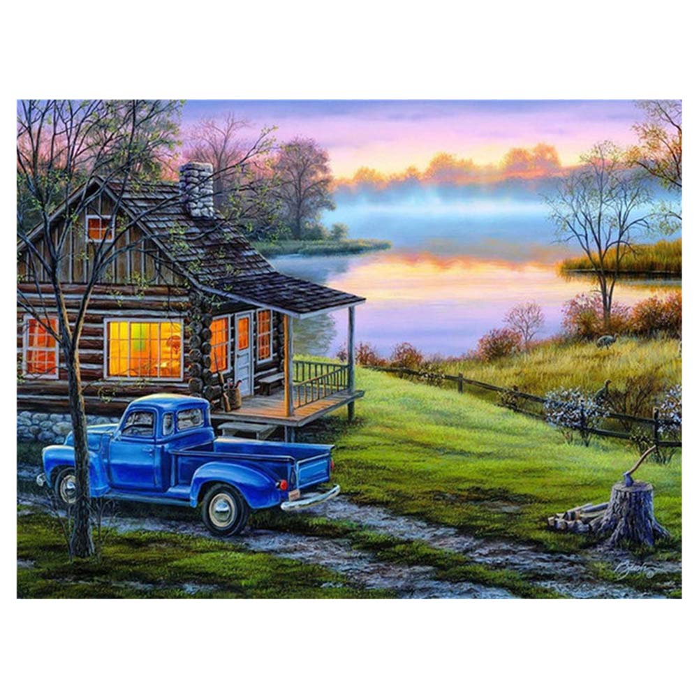 Aphila Diamond Painting Kits for Adults Round Drills Full Resin Rhinestones Embroidery Cross Stitch Decor Gift Cabin Lake Car 30x40cm/12"x16"