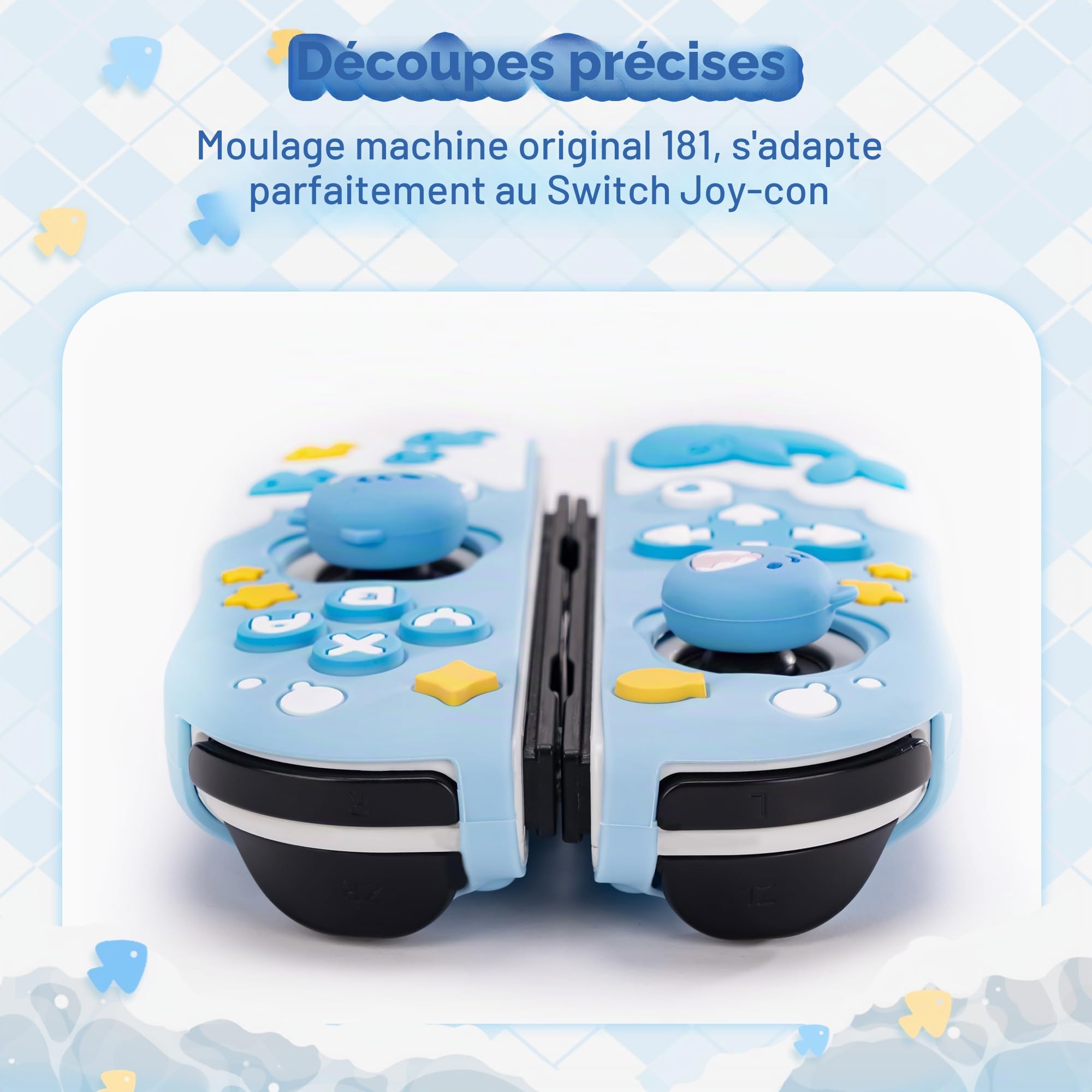 GeekShare Coque de Protection pour manettes Switch Joy Con, Coque de Protection en Silicone Souple Compatible avec Les manettes Switch Joy Cons, fête de Requin