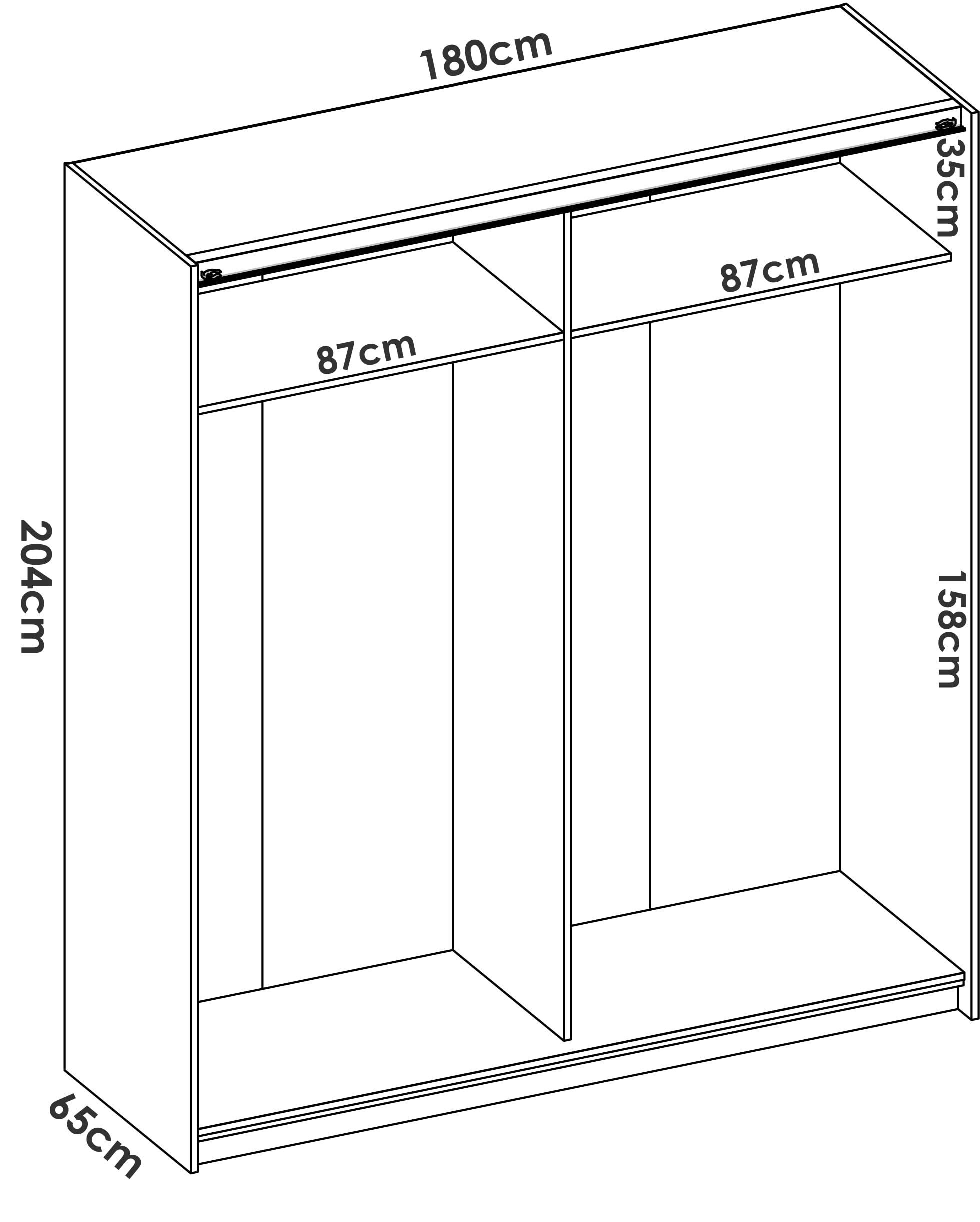 DEKIT GRUPO RIMOBEL SLIDE - Armario 2 Puertas correderas con perfiles de aluminio - Blanco - 180x204x65cm