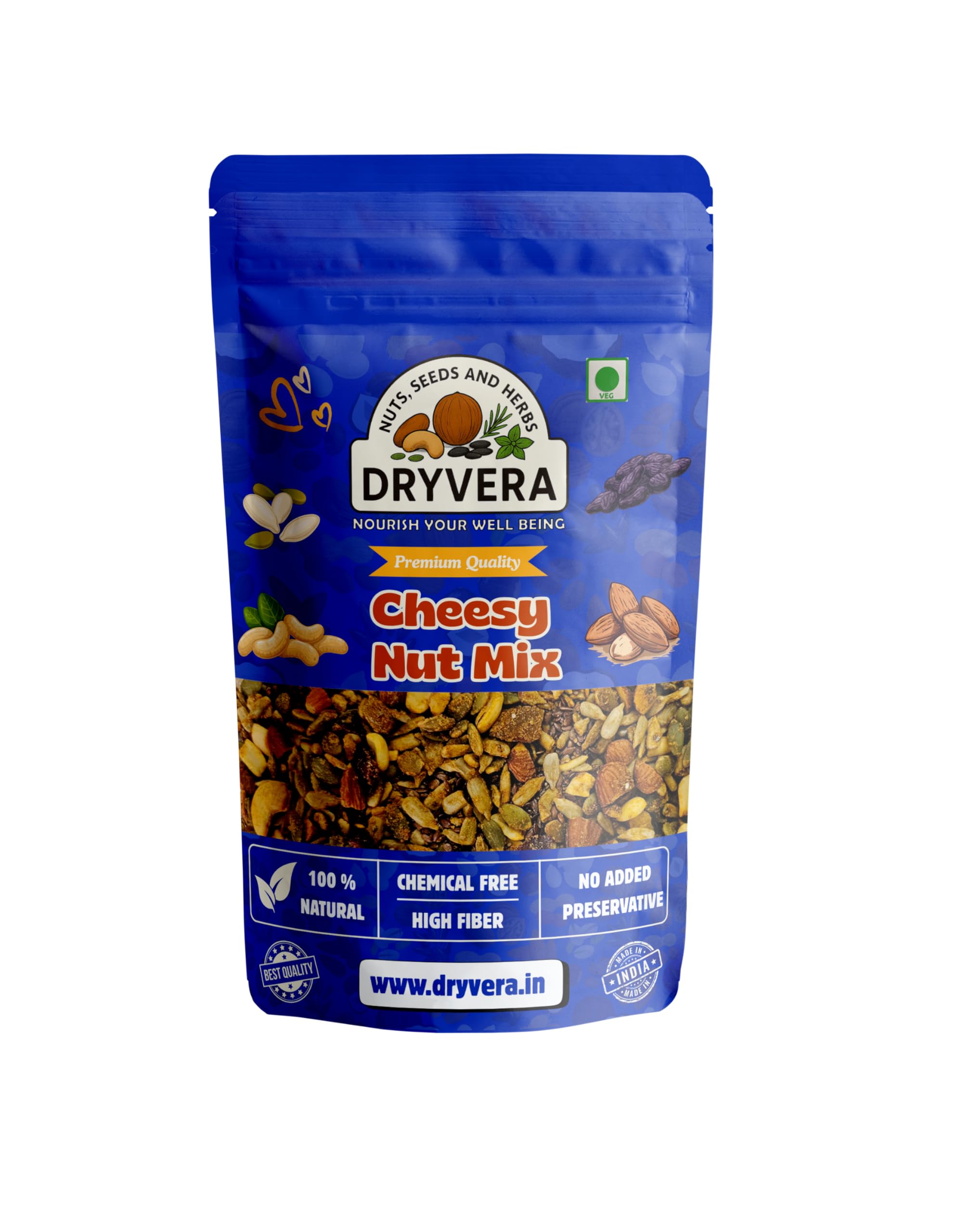 DRYVERA Cheesy Nut Mix, Cheesy Gunpowder Masala Trail Mix | Roasted Nuts & Seeds | Protein Rich Healthy Snack | Crunchy & Spicy 150g-image-42