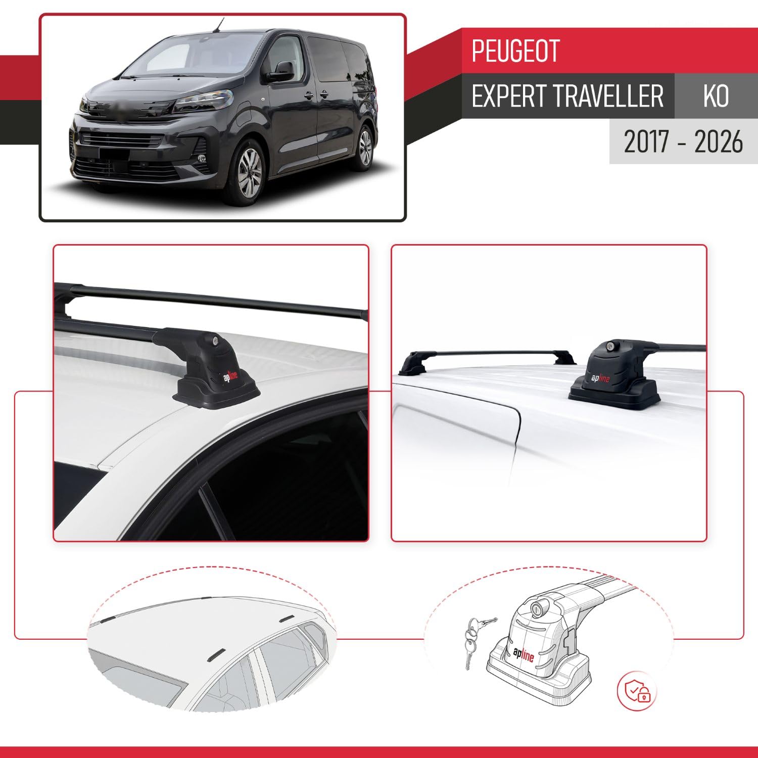 Compatibile con Peugeot Expert Traveller (K0) 2017-2026 Modello ACE-3 Barre Tetto Portapacchi Auto Barre Portatutto Nero Alluminio 2 Barre