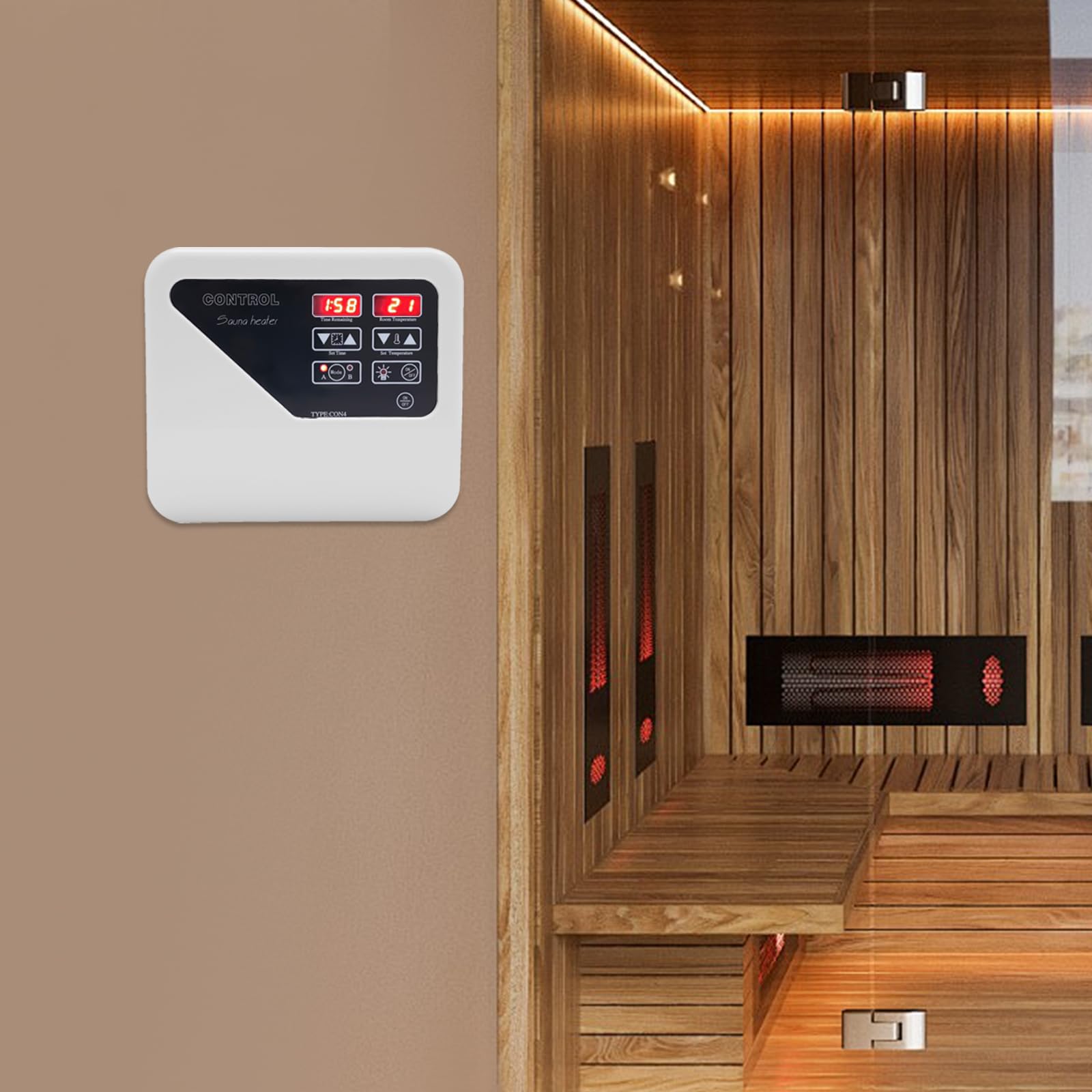 3-9KW Saunasteuergerät, 220-240V Saunasteuerung Steuergerät Heizung Digital Sauna Externe Steuerung Typ 40-105℃ für Saunen, Wellnesszentren und Hotels, Weiß