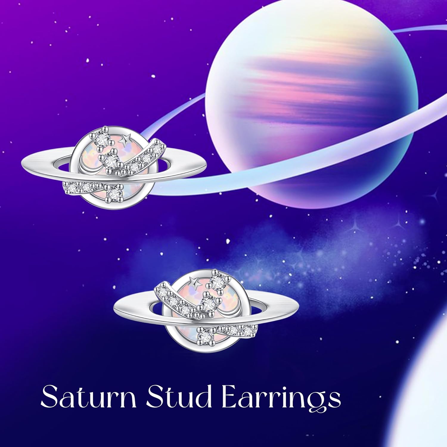 Saturn Earrings 925 Sterling Silver Planet Opal Stud Earrings Moon Star Saturn Jewelry Gifts for Women Mom Wife - Image 5