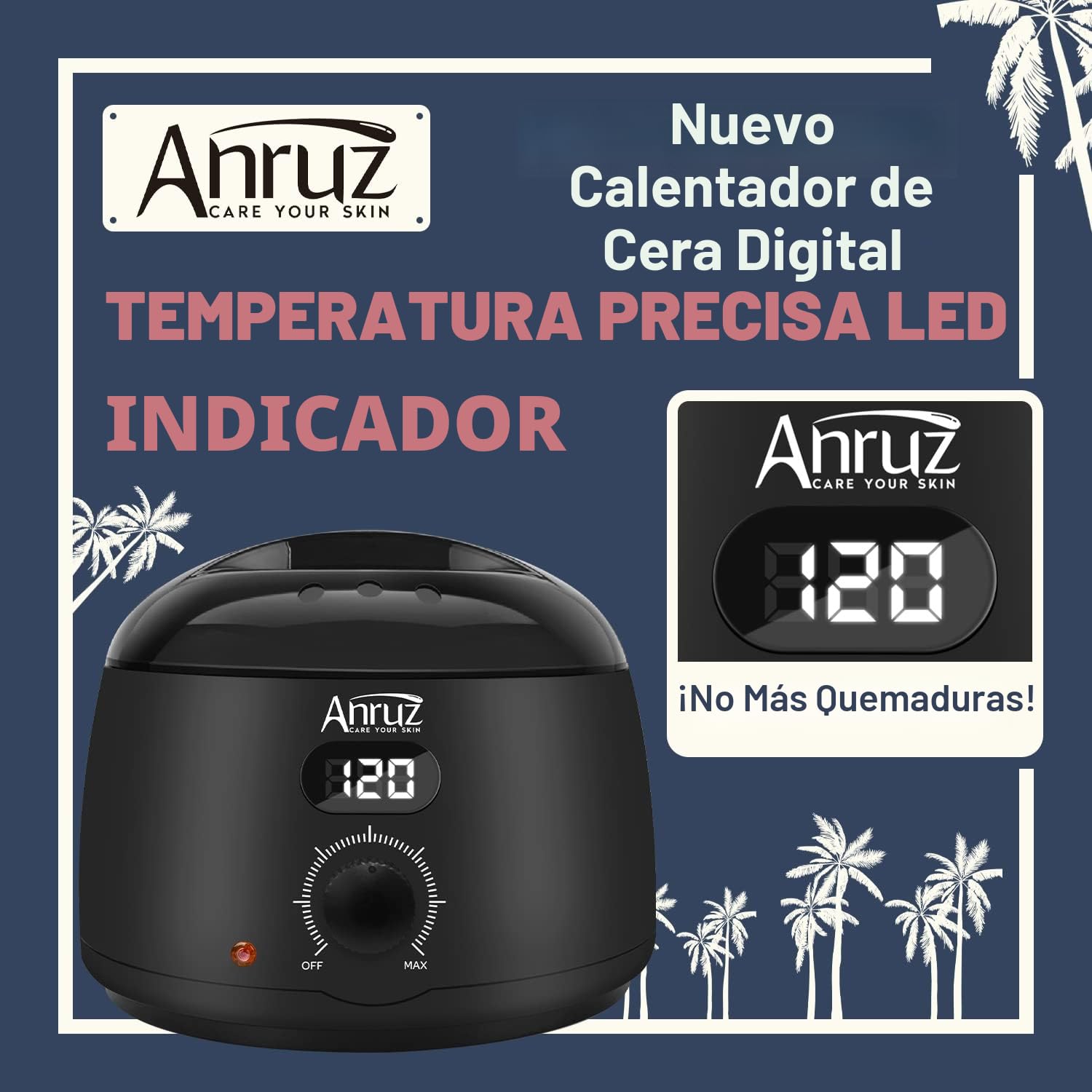 ANRUZ Calentador de Cera Depilación Profesional Completo, Olla de Cera Digital Con 500g de Cera y 20 Aplicadores, Para Cuerpo Completo, Negro