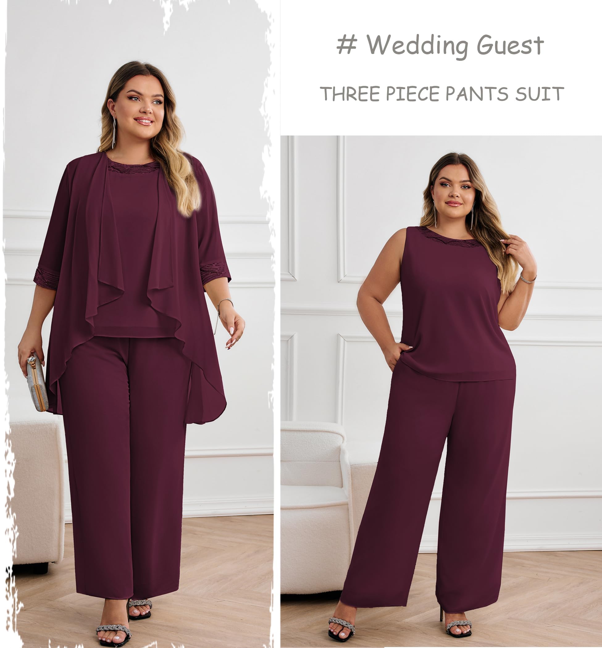 Hanna Nikole Conjunto de 3 piezas de chifón para madre de la novia, vestidos formales para invitados de boda, con chaqueta