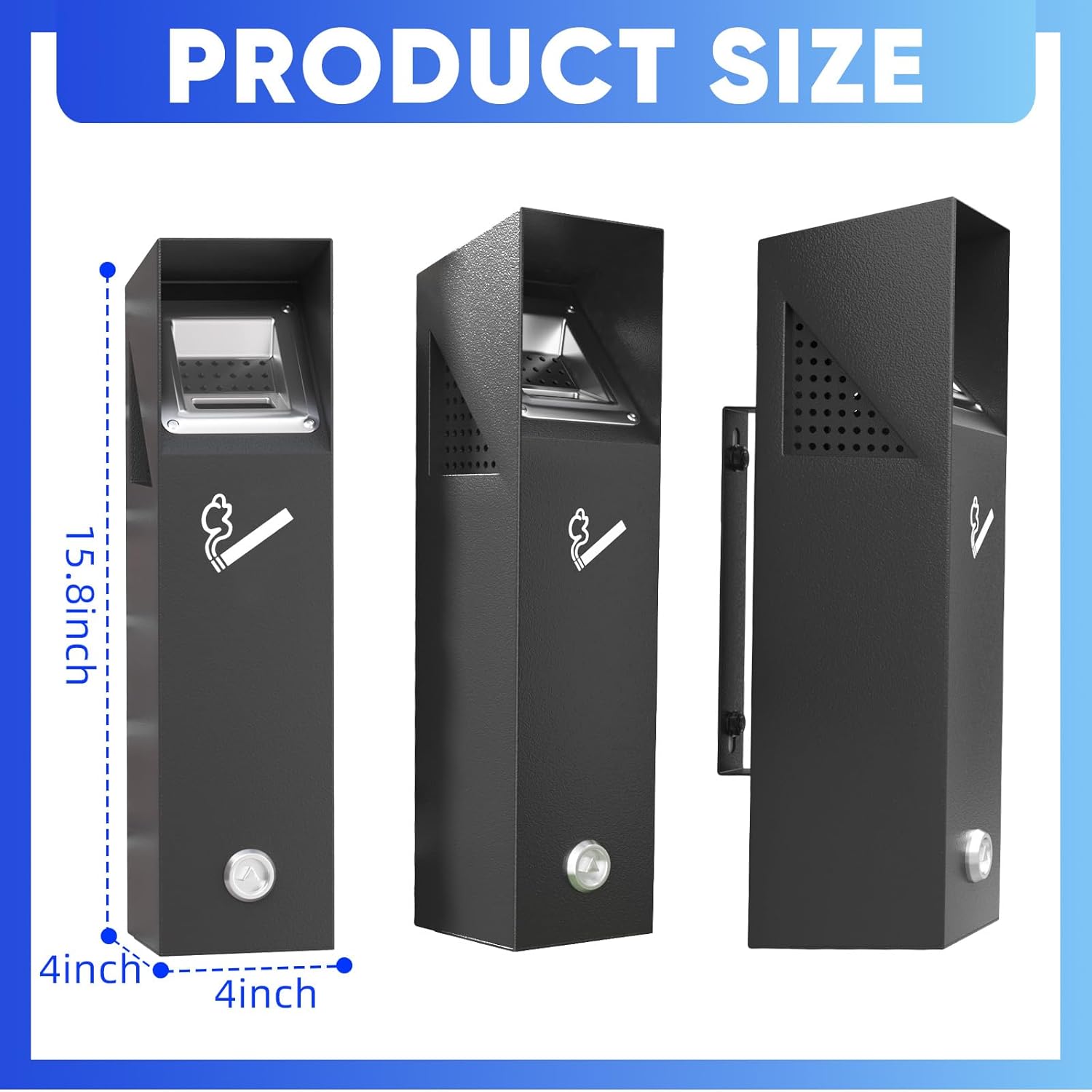 Wall Mounted Trash Can Outdoor, Easy to Clean, Black Metal Trash Bin Container for Patio,Restaurants,Hotels,Pub Clubs (Ripple Black)