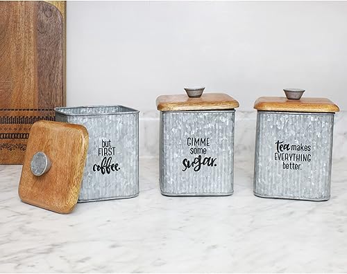 Vista 12 de AuldHome Design Recipientes de esmalte negro de granja (juego de 3); recipientes de almacenamiento para café, té y azúcar en esmalte negro y diseño