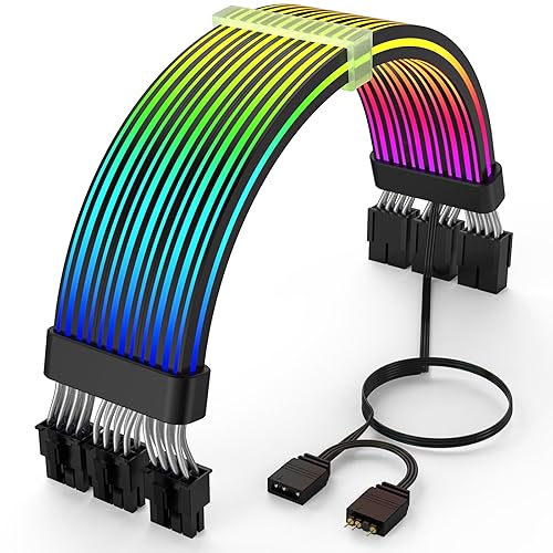 Sirlyr RGB PC Cables,Strimmer 3 * 8 pin PSU Extension Cable,5V 3Pin Sync ARGB,for Graphic Card Power Supply,Computer Case Decoration Black Style