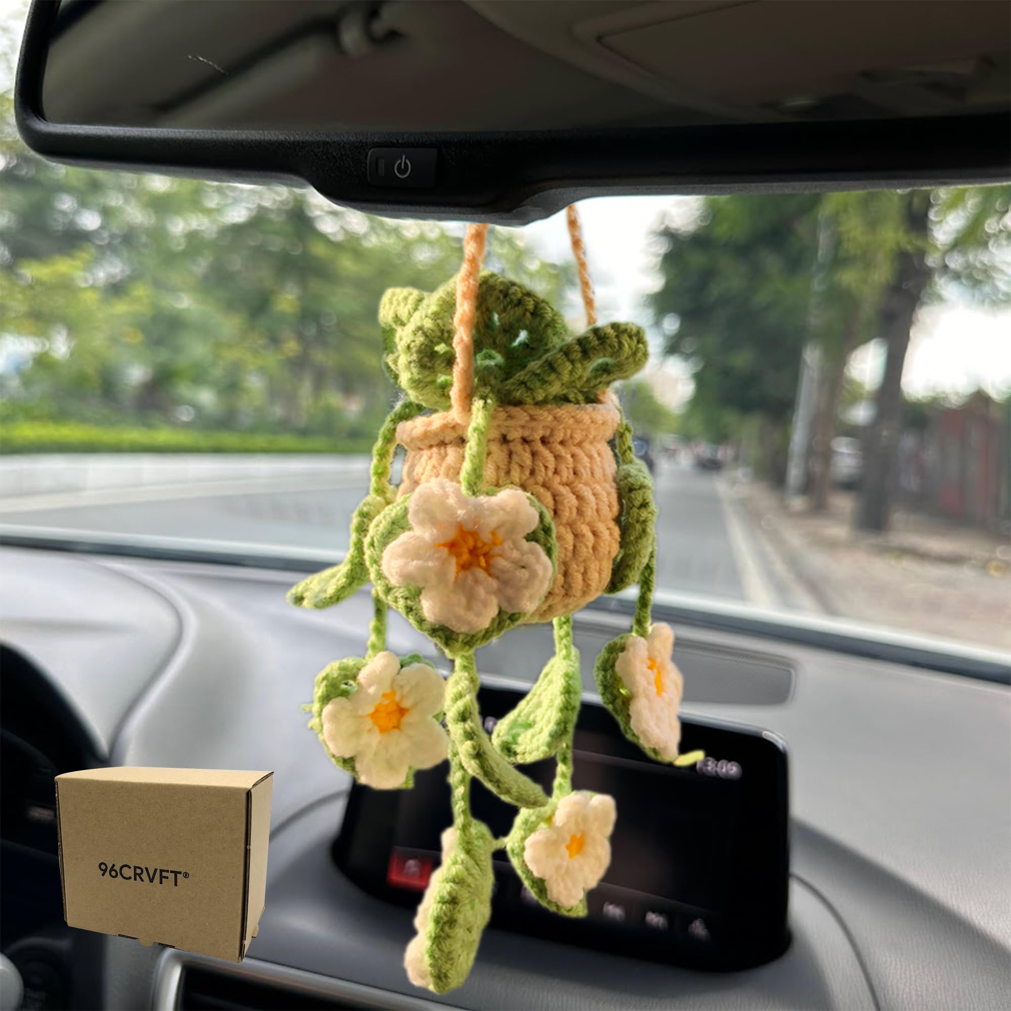 Crochet Car Hanging Plant: Handmade Rearview Mirror Decoration - Canada