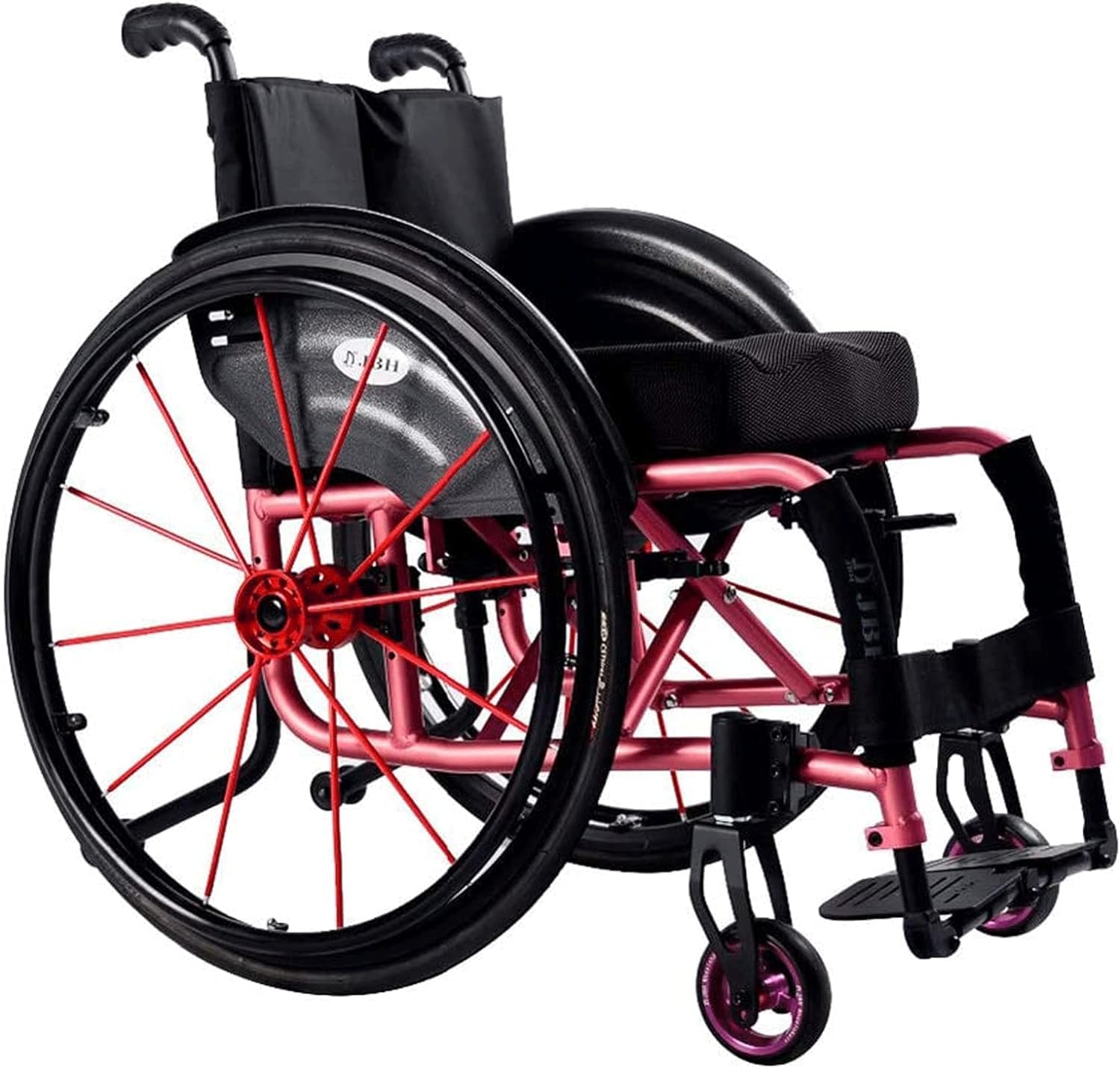 Super Lekki Składany Aluminiowy Wózek Inwalidzki Z Podłokietnikiem I Podpórką Na Nogi, Samobieżny Ręczny Wózek Inwalidzki/Pink/Seat Width 42Cm