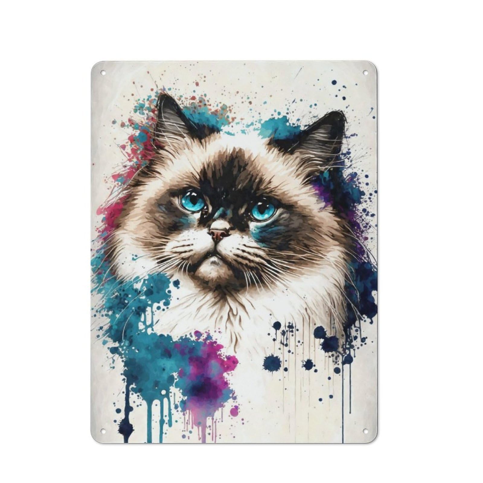 Junmoney Ragdoll Cat Watercolor Retro Metal Wall Sign 40X30cm For Guest Room Or Hallway, New-Space Wall Decor For Home Decor Collectors