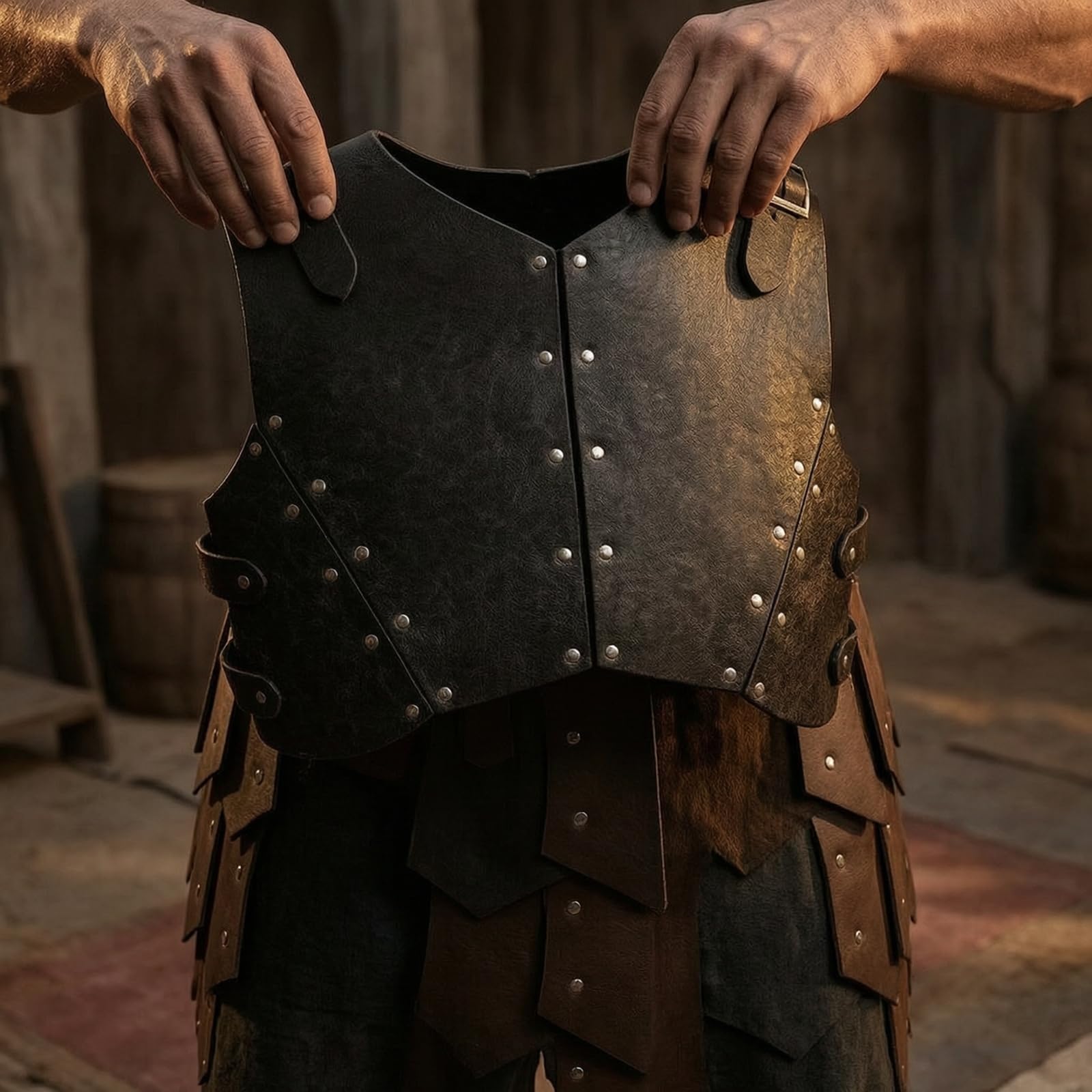 2 Pezzi Armatura Spalla Costume Set Corazza Spalliera Gonnellino Guerriero Cosplay in Pelle PU con Costruzione a Strati E Silhouette Dinamica Adatta per Cosplay Spettacoli Rievocazioni Storiche