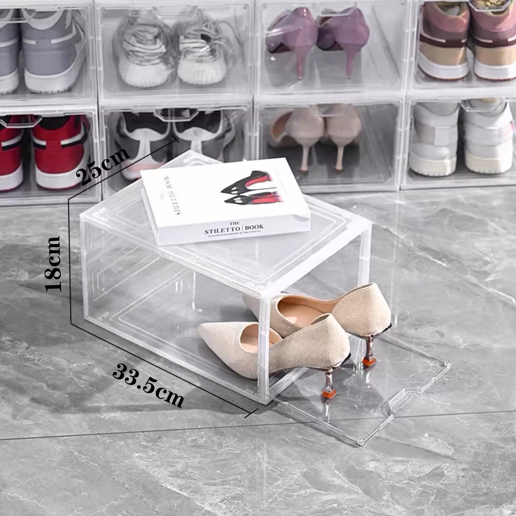 Schuhboxen Organizer-Schuhkartons durchsichtig,Transparent Schuhaufbewahrung für Sneakers und Turnschuhe,Kunststoffbox mit durchsichtiger Tür, 33.5 x25 x 8cm, für Schuhe bis Größe 46, Weiß (6Pcs)