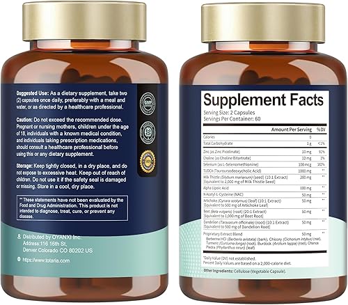 Miniatura 2 de Totaria TUDCA Suplemento de apoyo hepático de 1000 mg con cardo mariano, NAC, ALA, 80% de silimarina, sales biliares extra fuertes 15 en 1