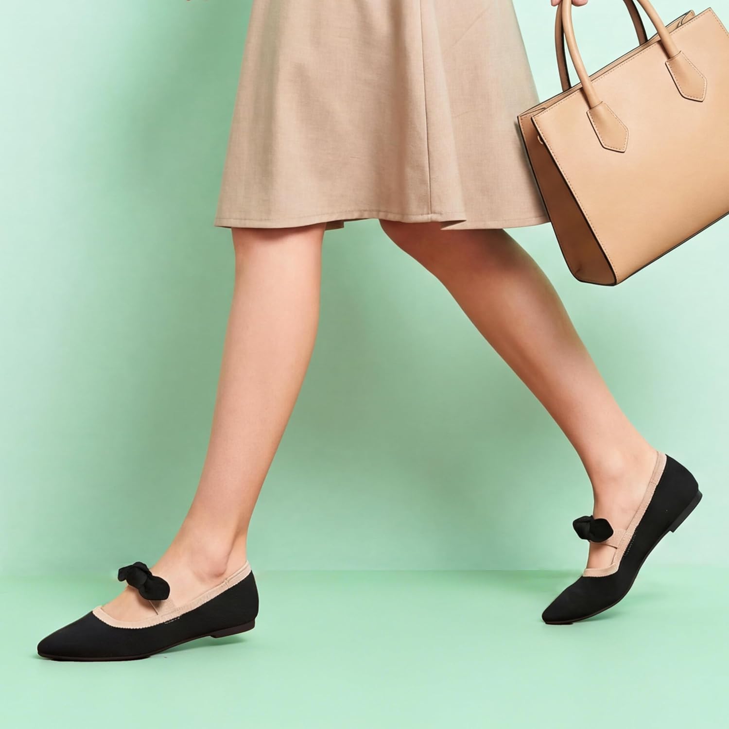 Tilocow Knit Bow Ballet Flats for Women Pointed Toe Mary Jane Shoes Comfortable Dressy Loafers