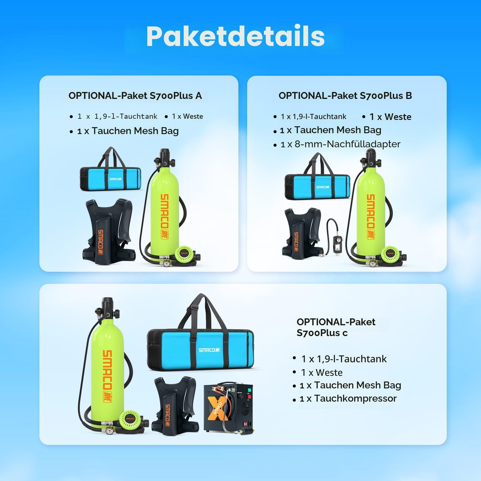 SMACO Mini Tauchflasche 2L Sauerstoffflasche Tauchen Mini Taucherflasche für Unterwasseratmung Tragbare Tauchen Sauerstofftank Lung Air Tank für Notfallrettung Bootsreinigung Tauchausrüstung S700 PLUS