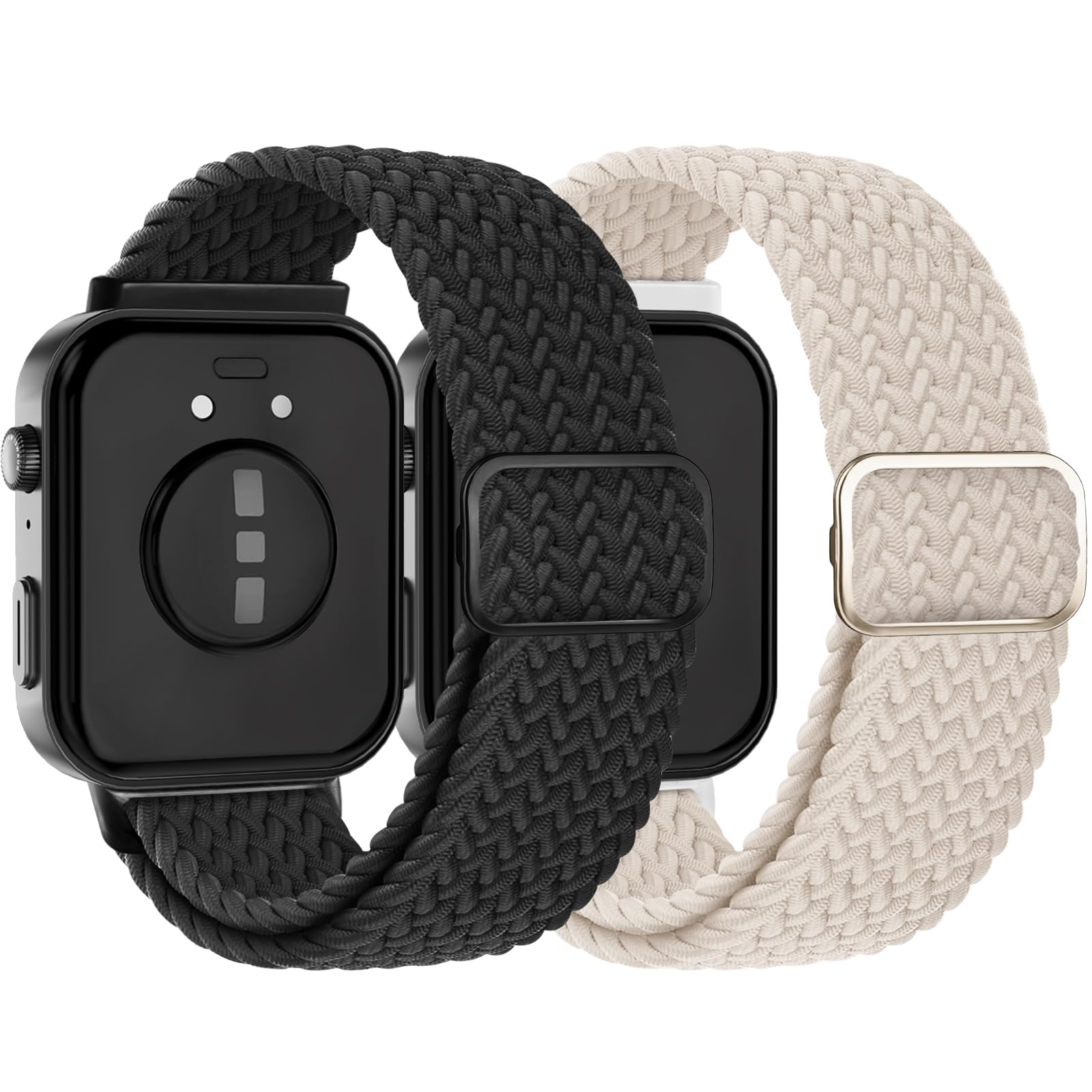 2-Stück Geflochtenes Bänder Kompatibel mit Huawei Watch Fit 4/4 Pro/Fit 3 Armband, Elastisch Nylon Armbänder Zubehör Weiches Stoff Uhrenarmband für Damen Herren,Schwarz+Sternenlicht
