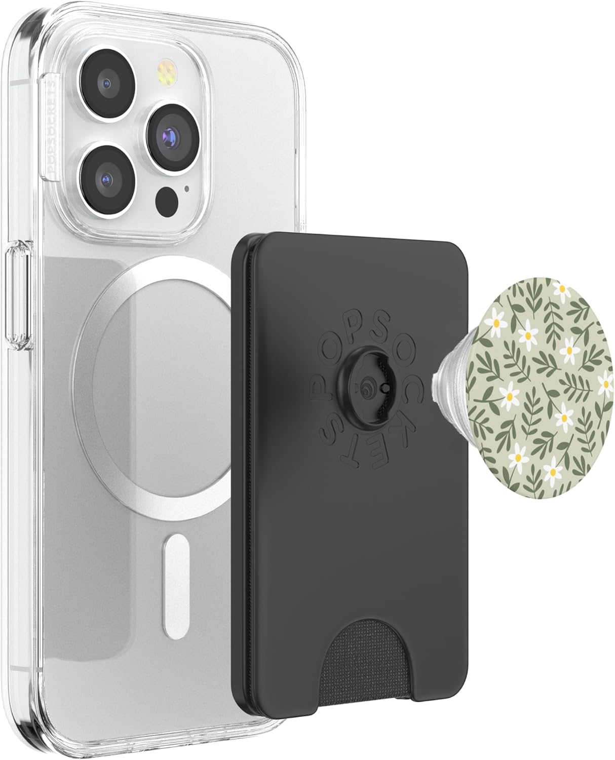 Daisy Flower Pattern Plant Leaf Floral Boho Sage Green PopSockets PopWallet for MagSafe