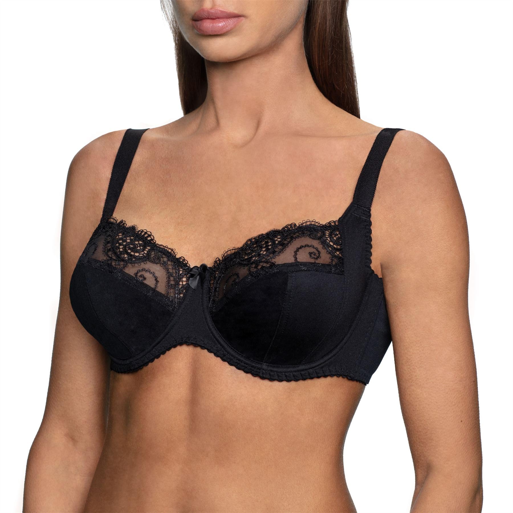 Frugue Women's Black Minimiser Bra With Lace, Underwired Uk 44 Dd