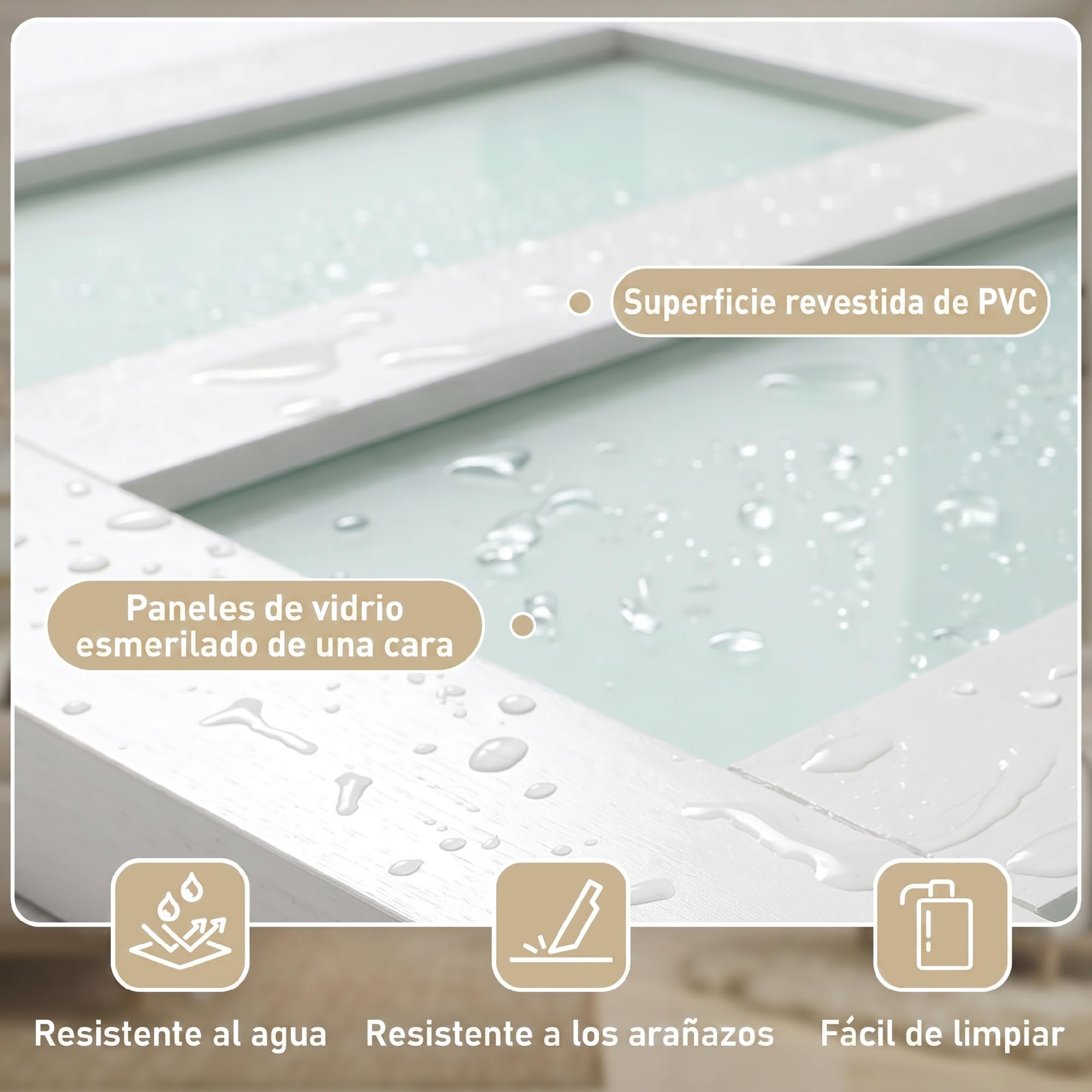 HOMCOM Puerta Corredera con Herrajes 71x213 cm Interior para Baño Blanco | MDF y Vidrio Esmerilado, Rodillo, Riel, Guía de Suelo, para Salón, Sala de Estar