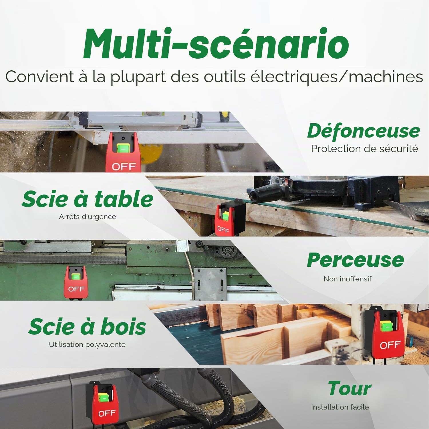 Interrupteur d'arrêt d'urgence 18 A 220 V-230 V, 150 cm monophasé pour table de fraisage et autres, convient pour la maison, l'atelier, le bricolage, interrupteur de machine pour un