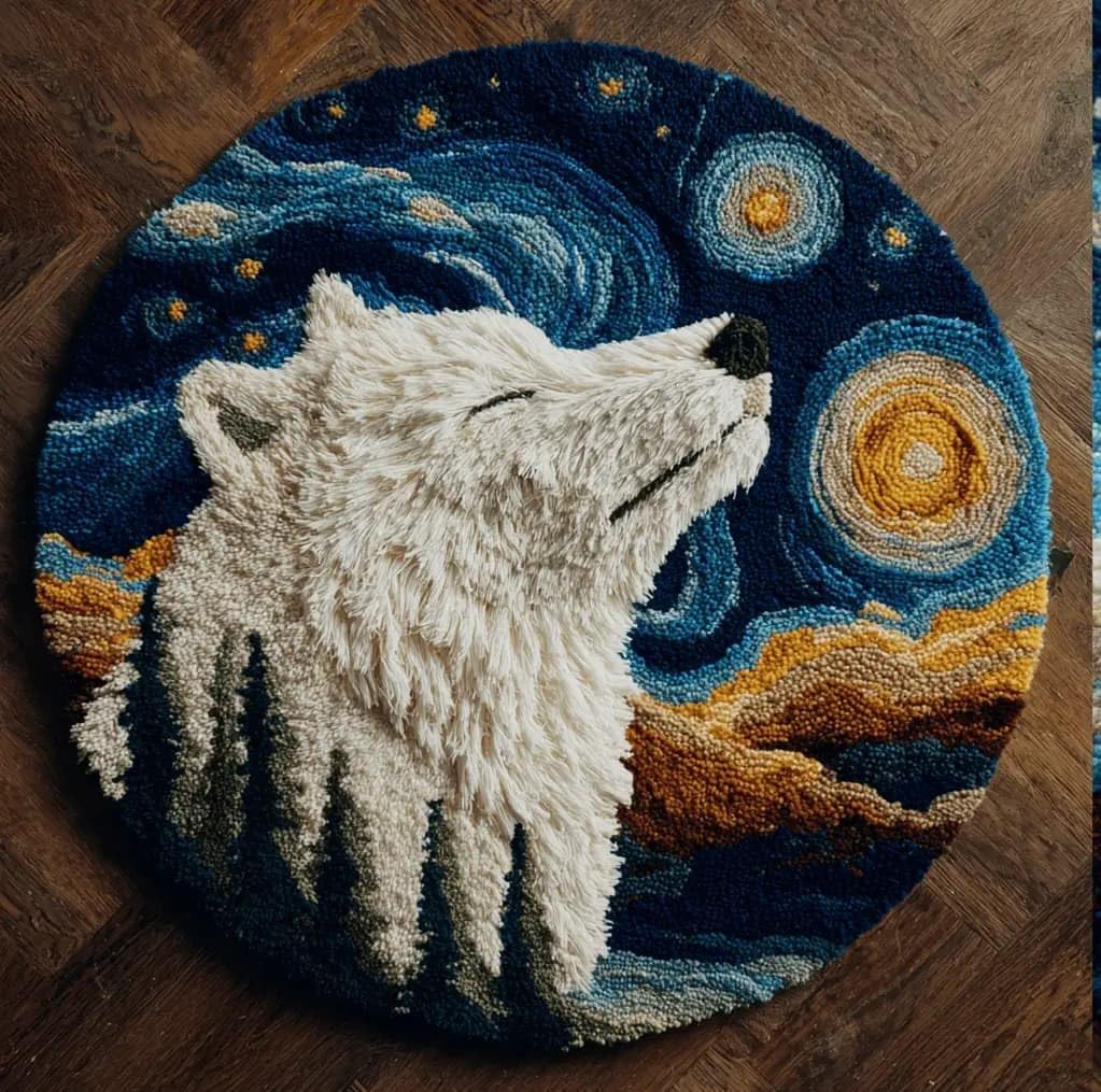 Round Latch Hook Rug Kits Wolf For Adults And Starter 50*50Cm