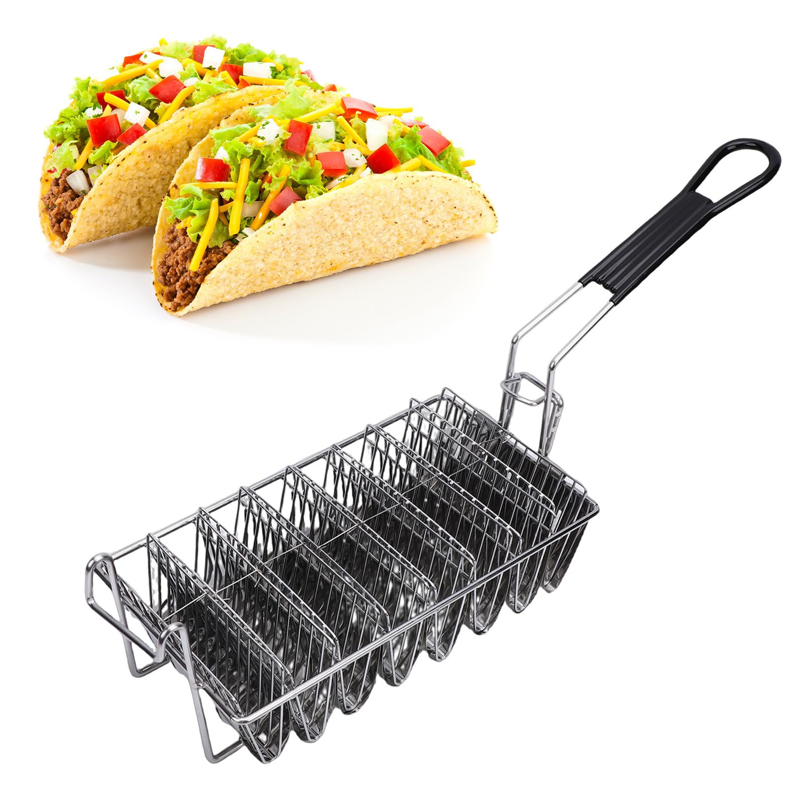 Greensen 8 Cestas para Freír Tacos, Molde de Acero Inoxidable para Tacos en Forma de V con, para Cocina Familiar, Restaurante o Tienda de Pollo frito.