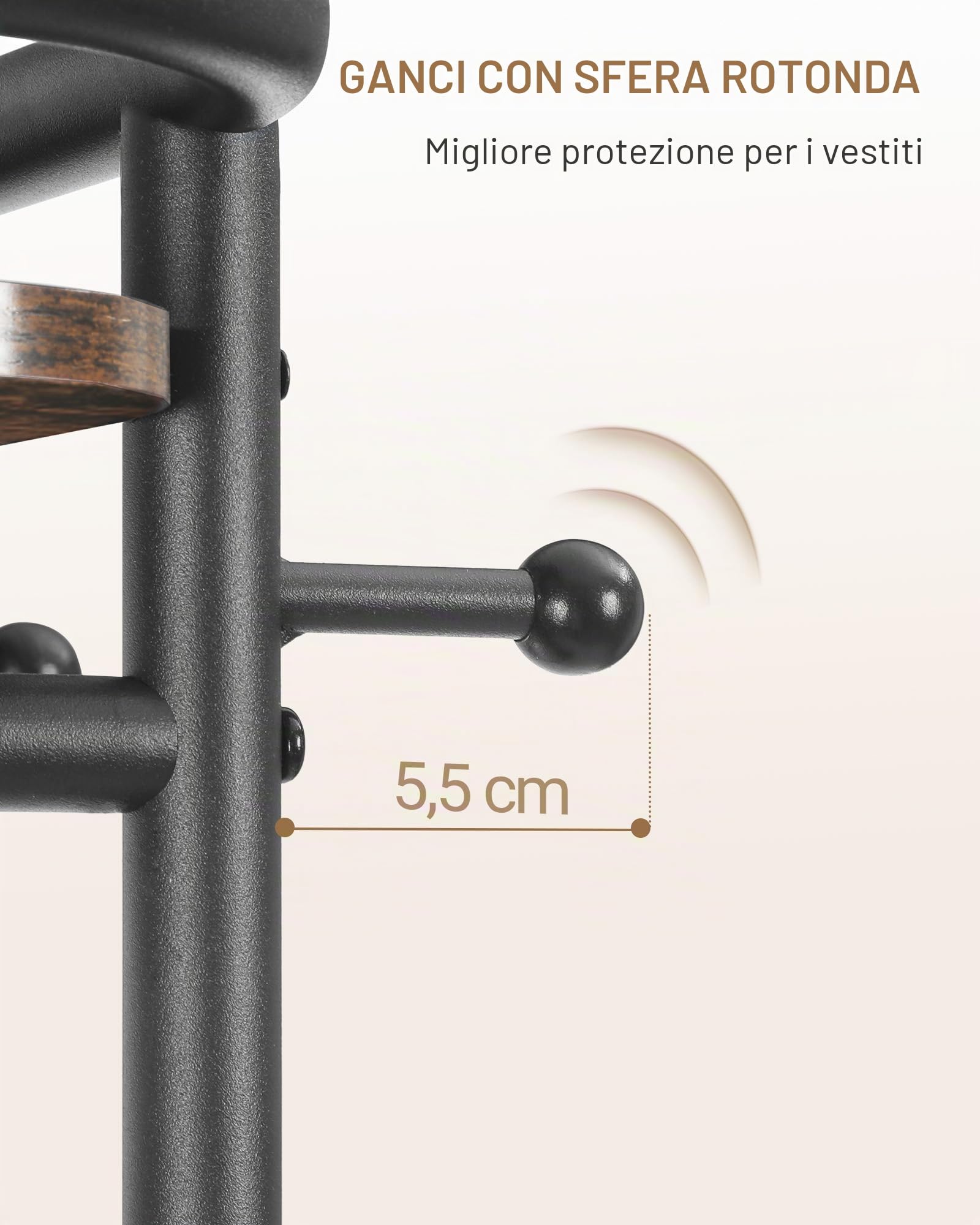 Hzuaneri Appendiabiti, 40 x 44,5 x 182 cm, Attaccapanni da Terra con 3 Ripiani, 11 Ganci e 1 cesto, per sciarpe, borse, cappelli, per ingresso, soggiorno, camera da letto, Marrone Rustico e Nero