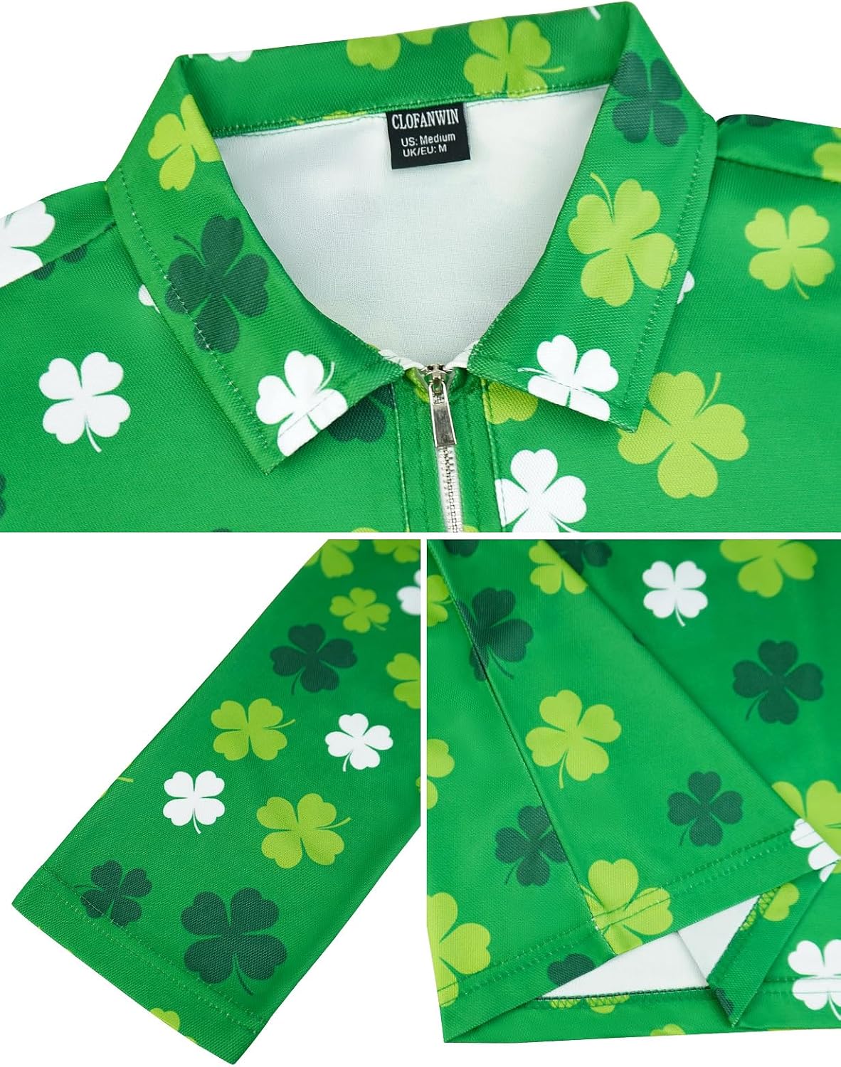 Men's St Patrick's Day Golf Polo Long Sleeve Shirt Irish Shamrock Clover Outfits