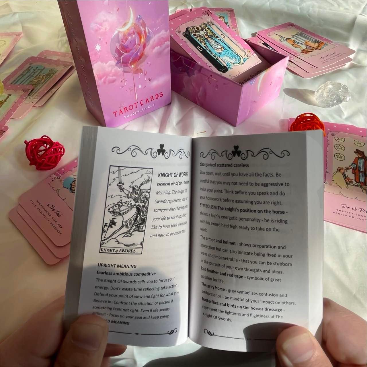 sishui Tarot Cards Deck with Guidebook- Traditional Standard Tarot Decks, Tarot Cards with Meaning on it, Pink Tarot Cards for Beginners(4.75" x 2.76")