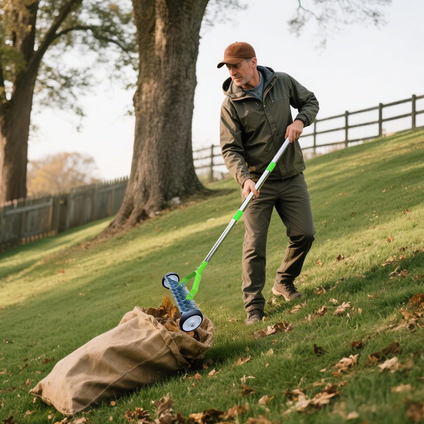 Rastrello Arieggiatore Per Prato Con Ruote Metallo Manico Lungo Attrezzi | Attrezzo Rastrello per Giardino e Paesaggistica con Ruote Per Esterno Giardino Cortile Foglie Tappeto Erboso Alle