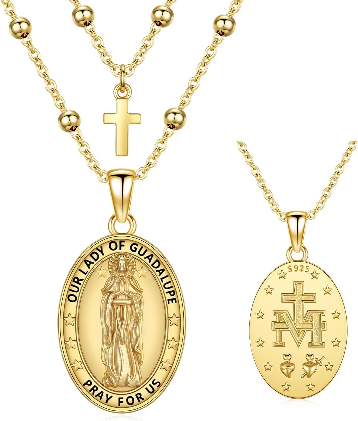 Hagkew Triple Moon Goddess/Virgin Mary Necklace 925 Sterling Silver Greek Goddess Hekate Pendant Necklaces Protection Amulet Moon Sun Pentagram Jewelry for Women