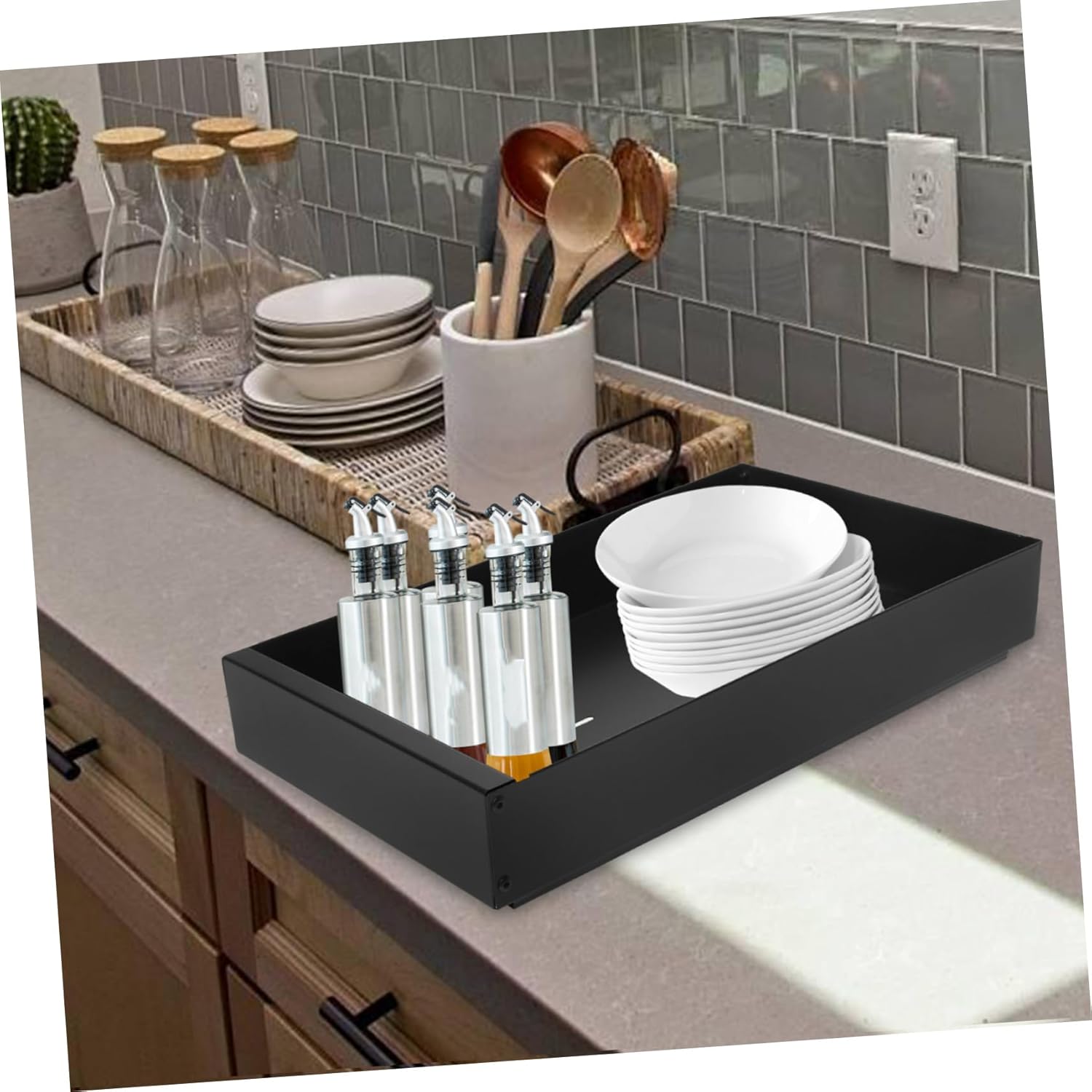 IMIKEYA Slide Out Drawers Pantry Organizer Heavy Duty Dish Storage Rack Easy Access Kitchen Cabinet Organizer