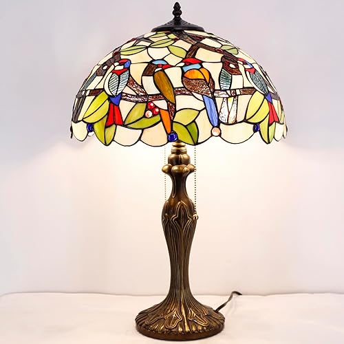 Miniatura 7 de WERFACTORY Tiffany - Lámpara de mesa colorida con diseño de pájaros, lámpara de noche de 16 x 16 x 24 pulgadas, luz de lectura para escritorio, base