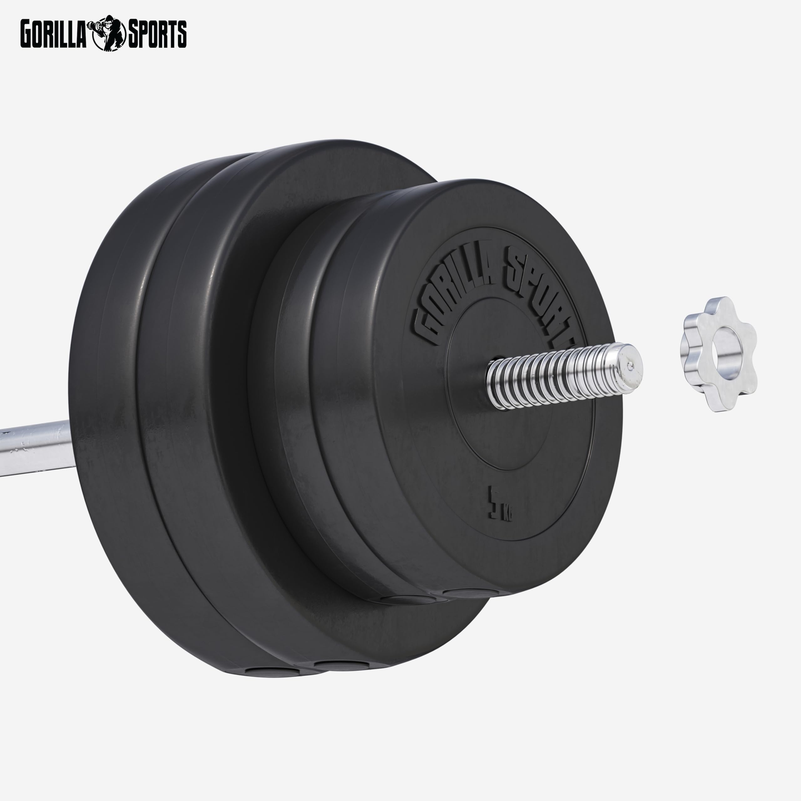 GORILLA SPORTS® Disque Musculation - Simple 1,25-15kg / Jeu 27,5-30 kg, Réglable, Ciment, Plastique, Ø 31 mm, Noir - Set de Poids, Matériel de Musculation, Sport Maison, Fitness, Salle de Sport