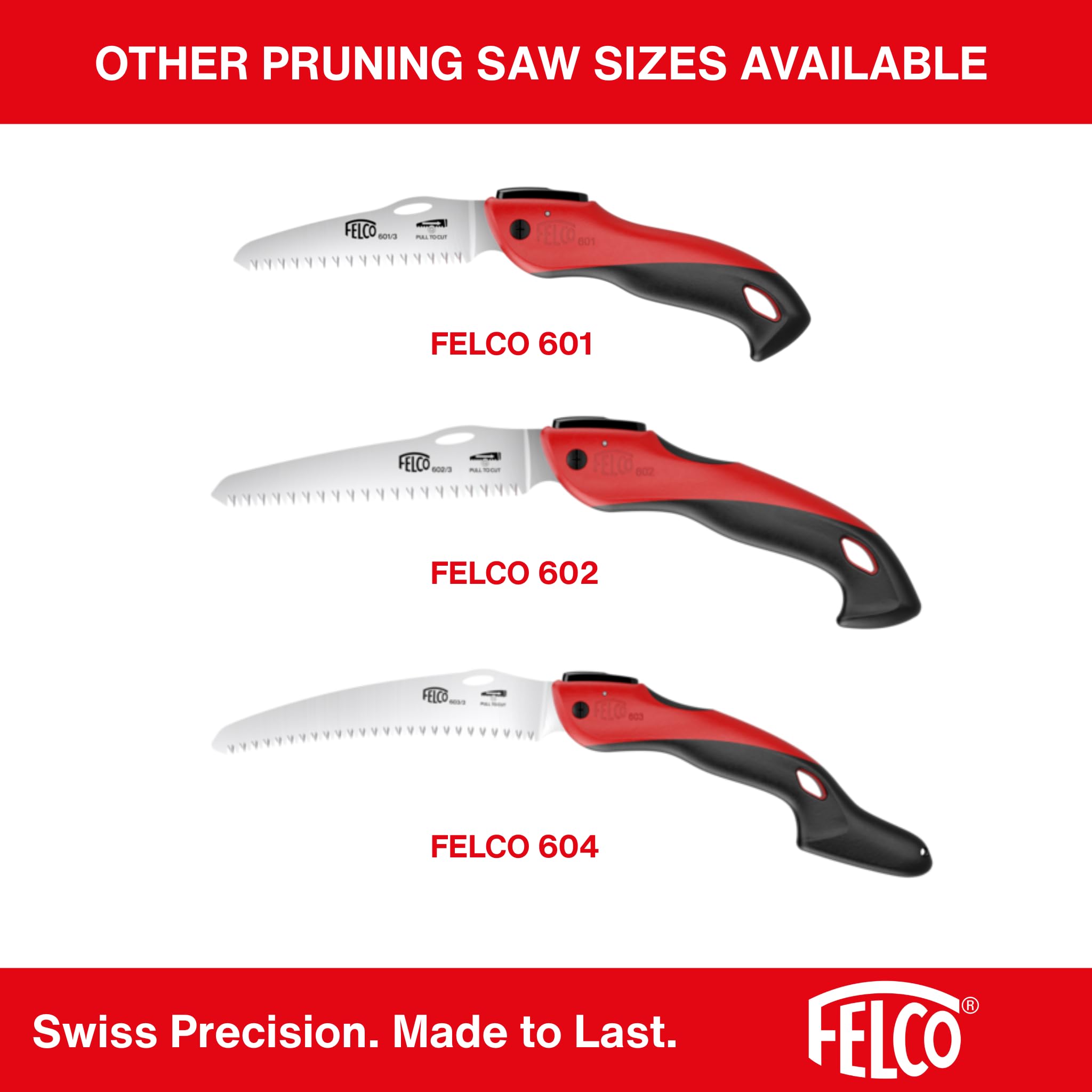 FELCO 602 sierra plegable para jardín y poda, hoja recta 160 mm | Hoja recta 160 mm y mango soft touch, para un corte rápido de la madera en la poda. Swiss Made.