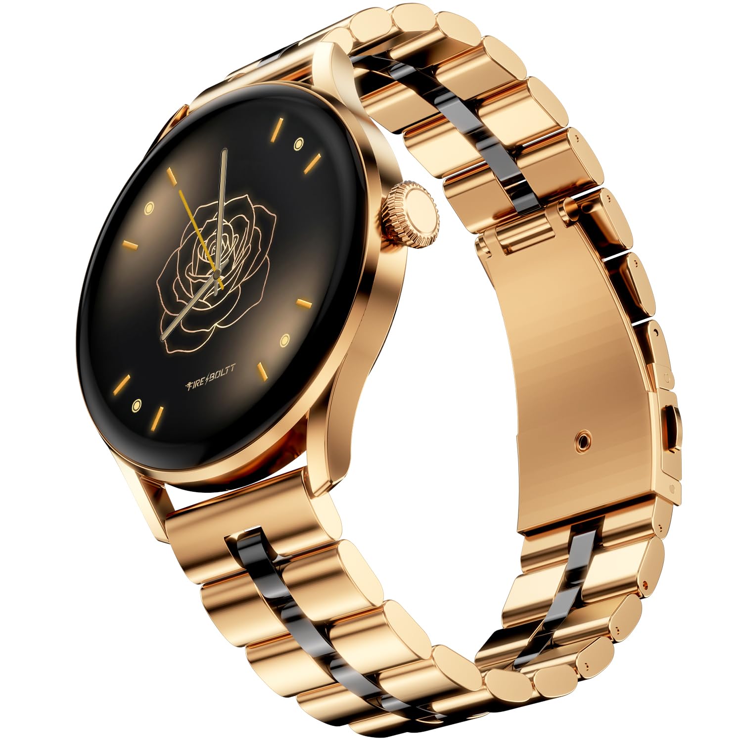 Fire-Boltt Glitz Women Smart Watch with 1.19” AMOLED Display, Bluetooth Calling, Rotating Crown, Always On Display, 1000 Nits Brightness, IP68 Waterproof Imperial Gold